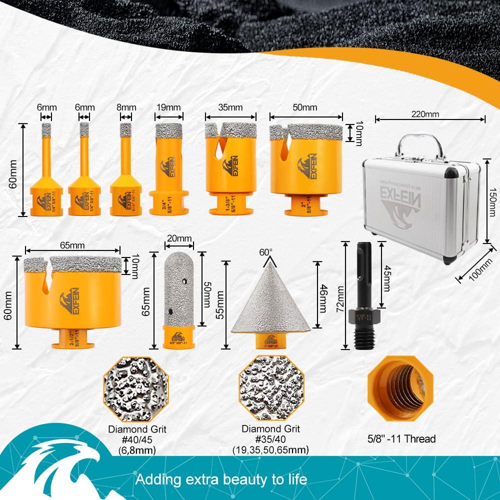 Kit de Brocas de Agujero de Diamante EXFEIN 10 Piezas 6-65mm
