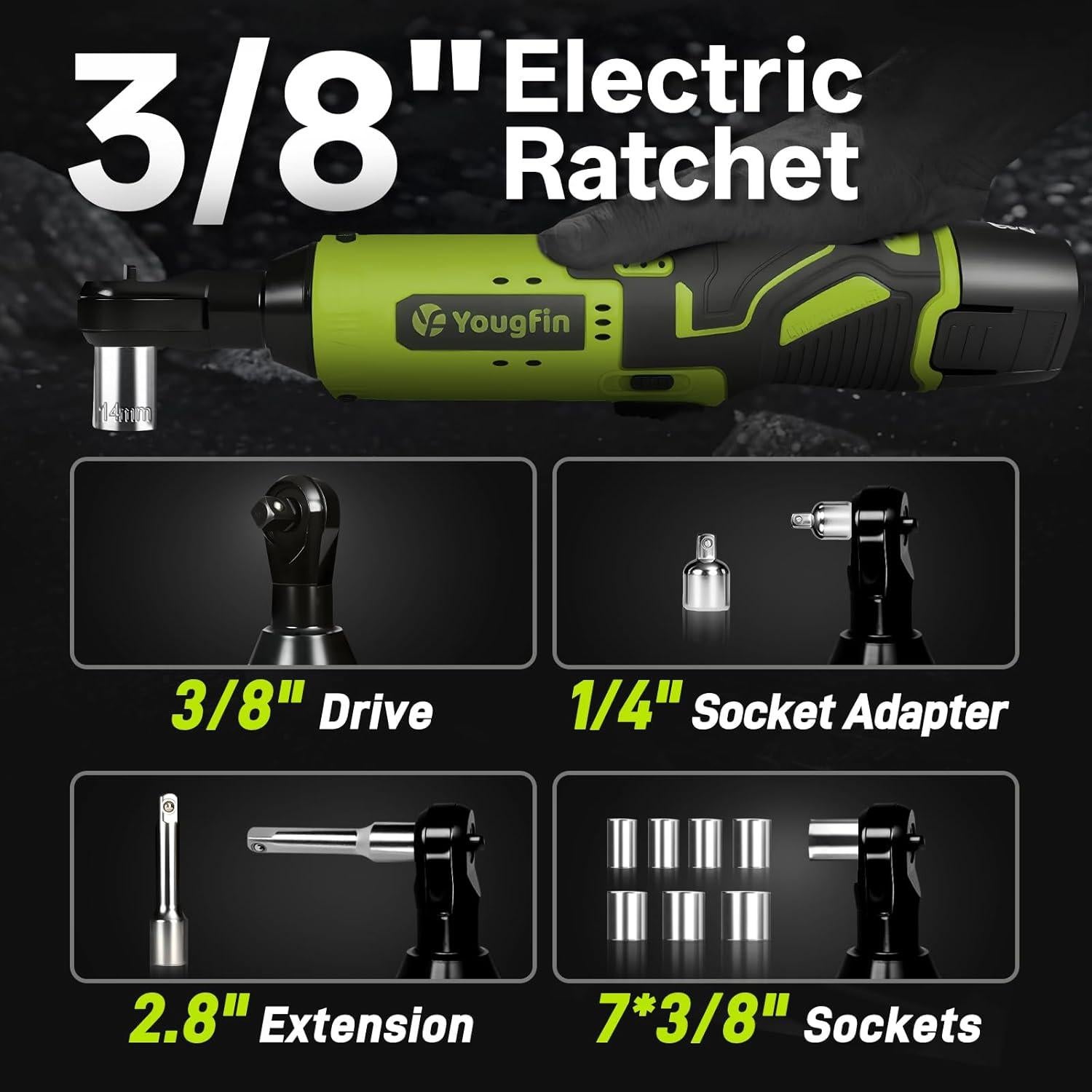 Llave de Trinquete Eléctrica Yougfin 12V 3/8" 40 pies-libras