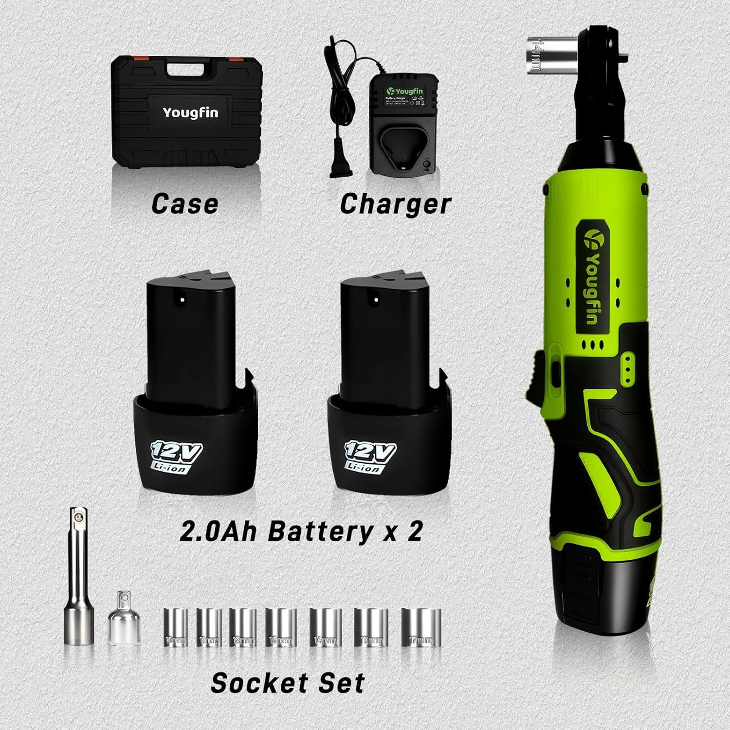 Llave de Trinquete Eléctrica Yougfin 12V 3/8" 40 pies-libras