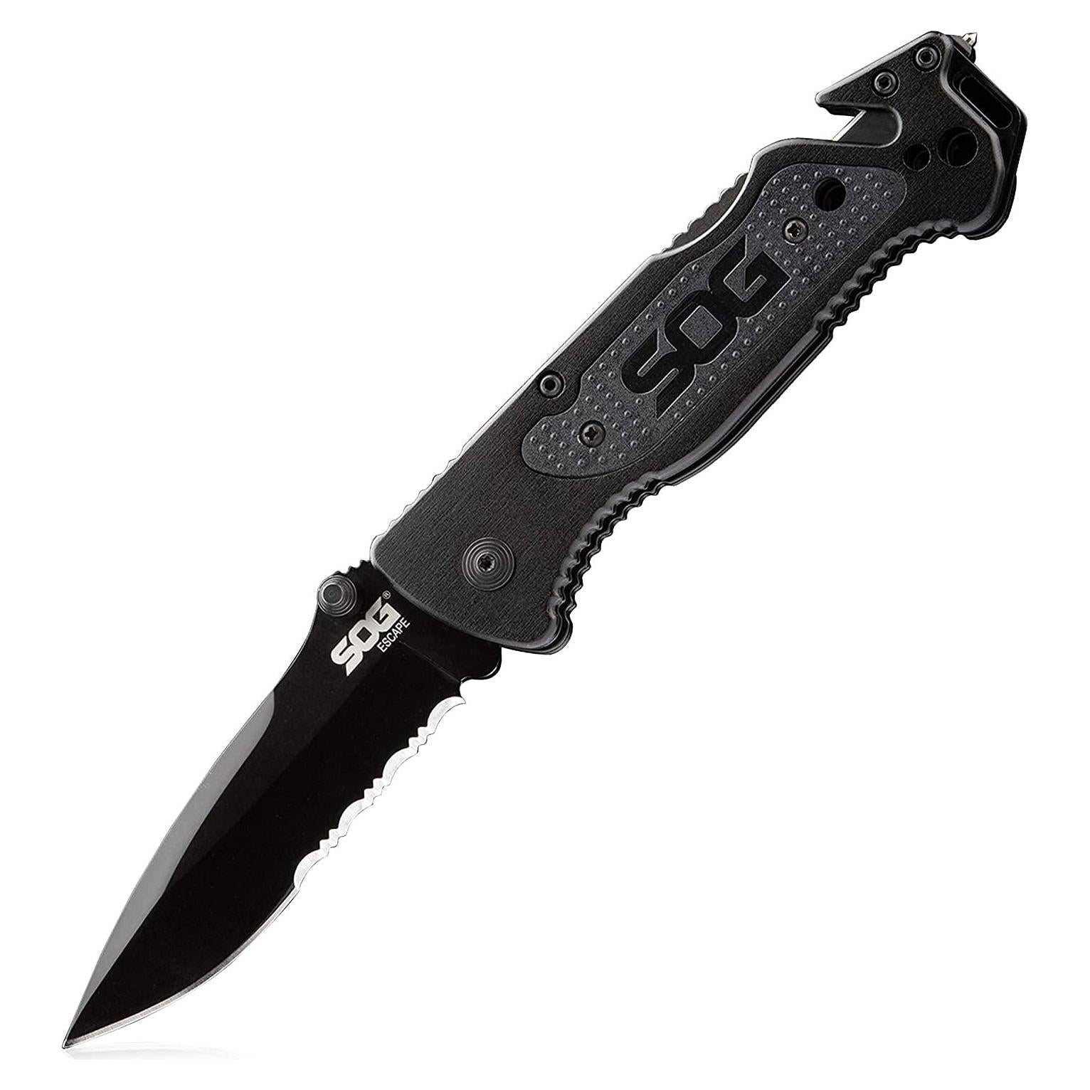 Cuchillo Plegable SOG Escape 8.64 cm Negro con Rompe Cristales
