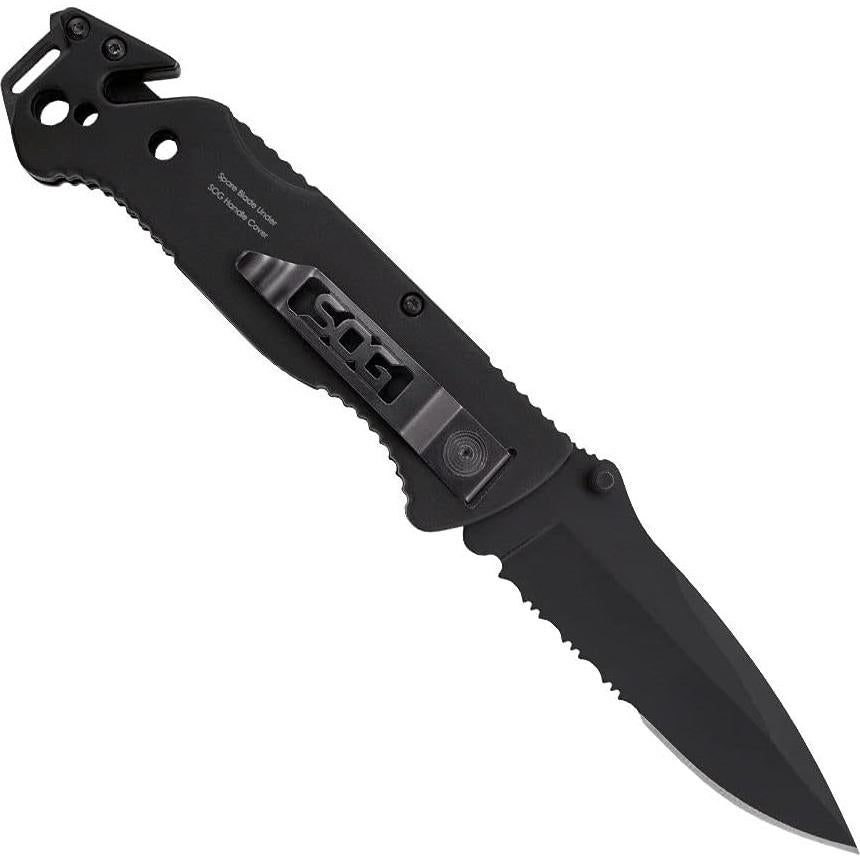 Cuchillo Plegable SOG Escape 8.64 cm Negro con Rompe Cristales