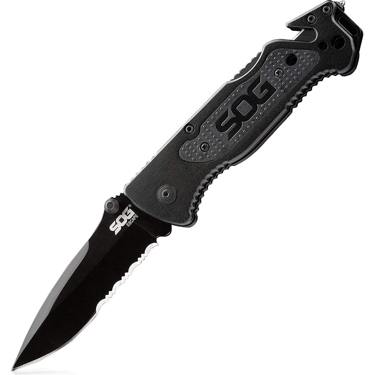 Cuchillo Plegable SOG Escape 8.64 cm Negro con Rompe Cristales