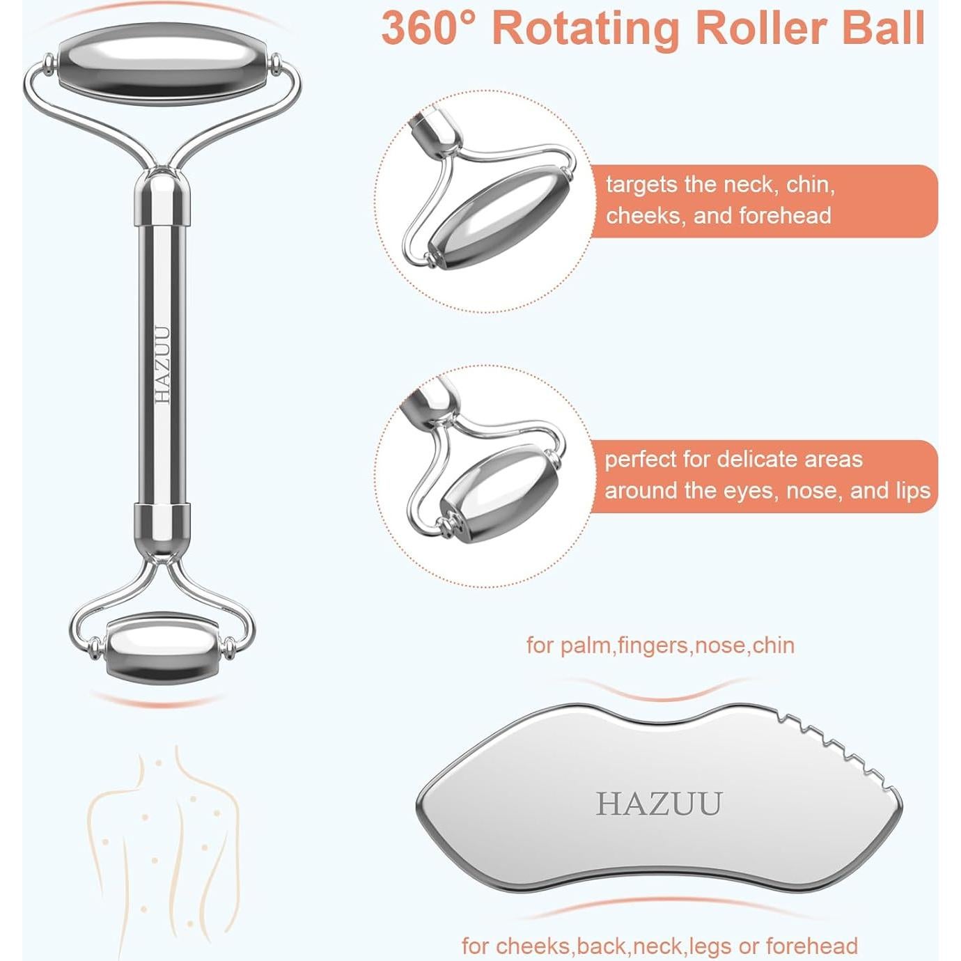 Gua Sha Facial Acero Inoxidable HAZUU - Kit Masaje Antienvejecimiento