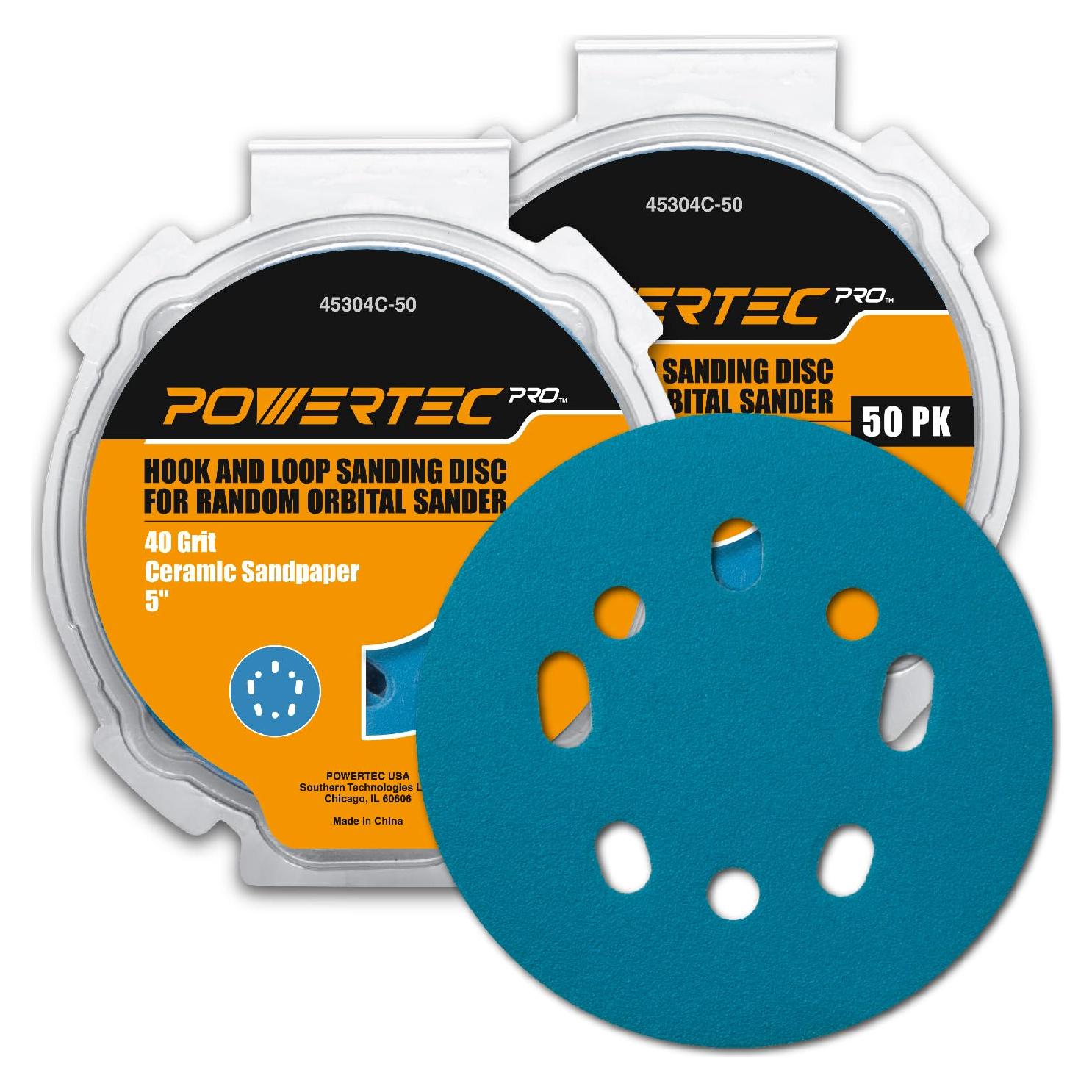 Discos de Lijado POWERTEC PRO 5" 40 Grano - Paquete 100 Unidades