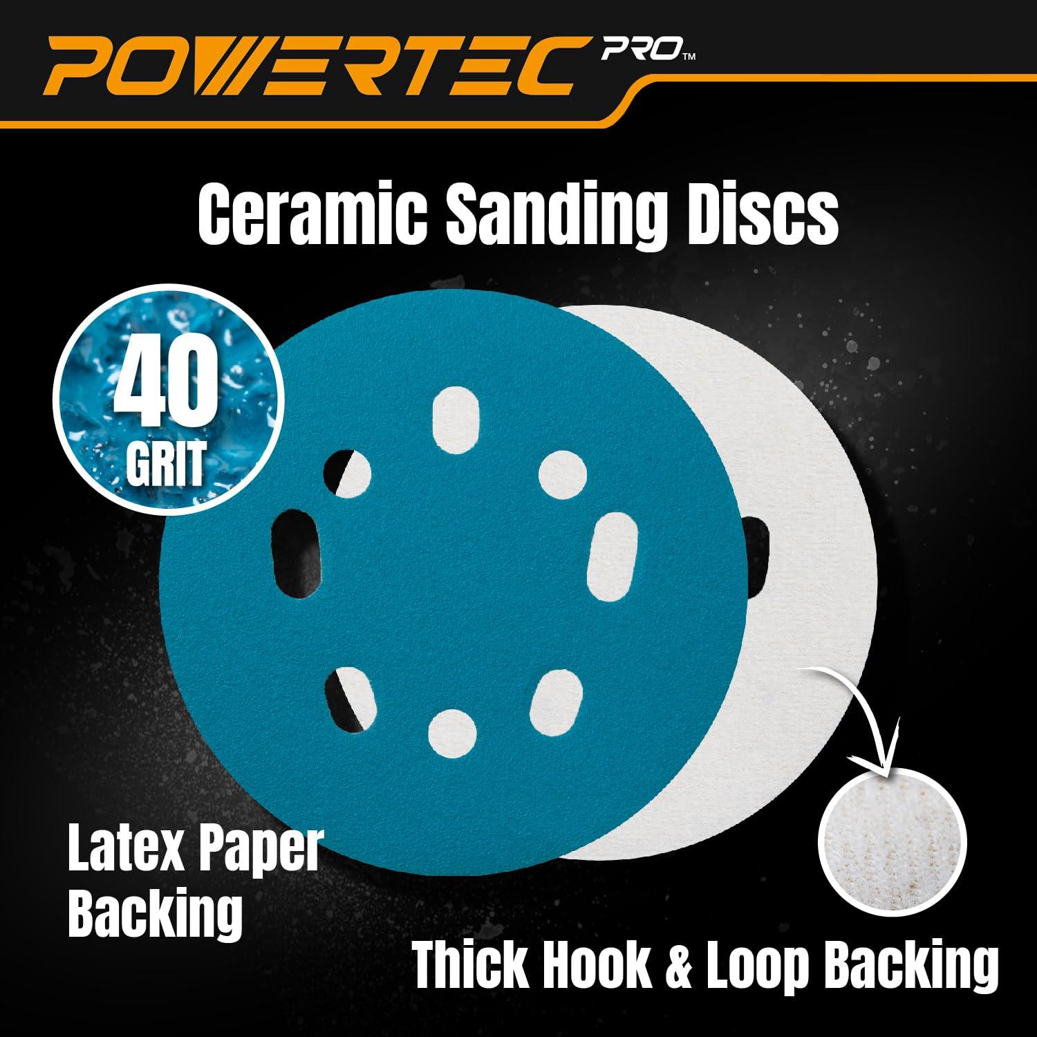 Discos de Lijado POWERTEC PRO 5" 40 Grano - Paquete 100 Unidades