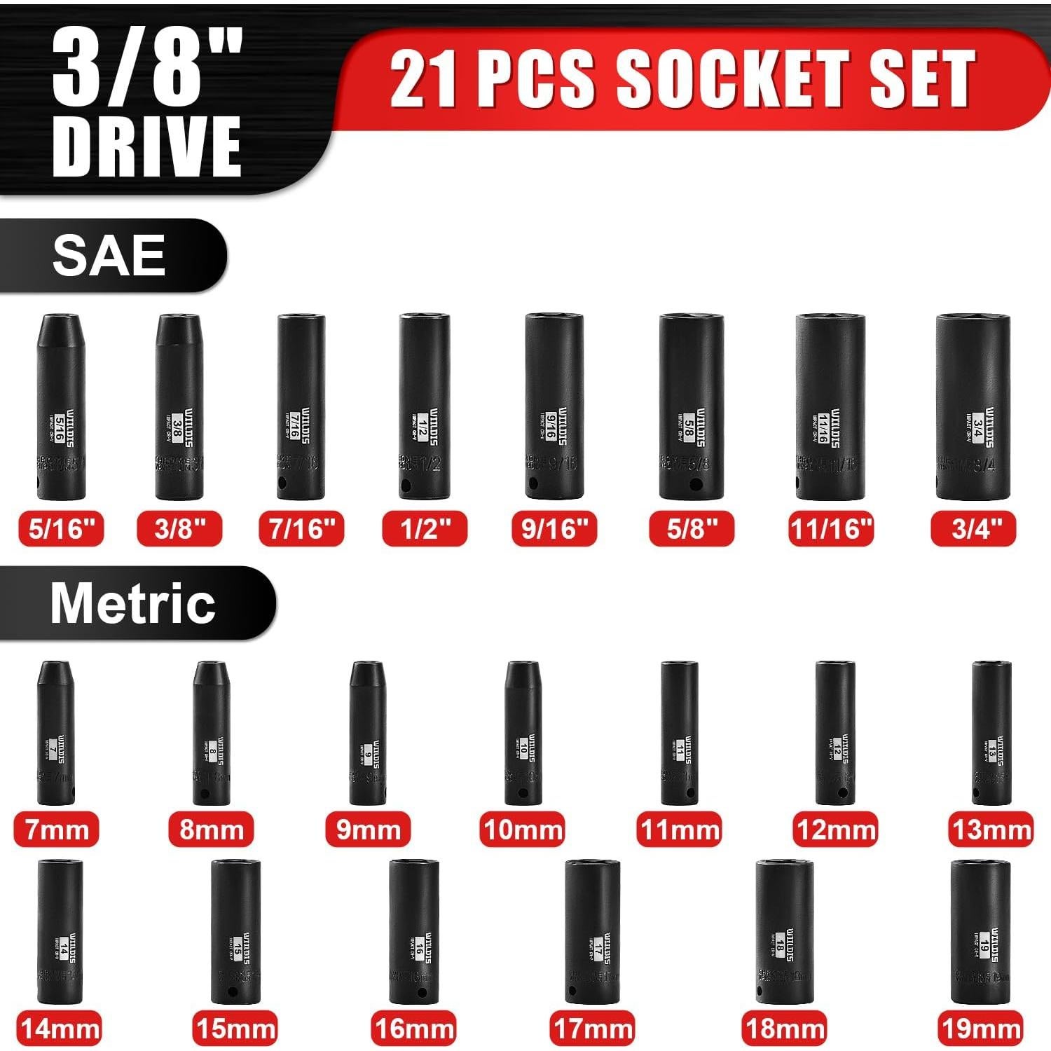 Juego de Enchufes de Impacto Profundo 21 Piezas WIILDIS