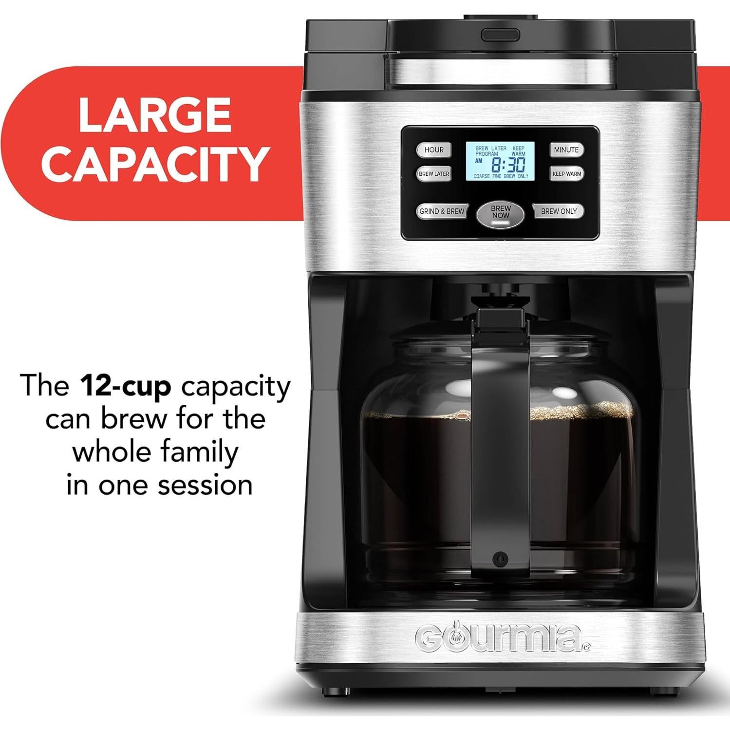 Cafetera Gourmia GCM3180 12 Tazas Automática con Molinillo