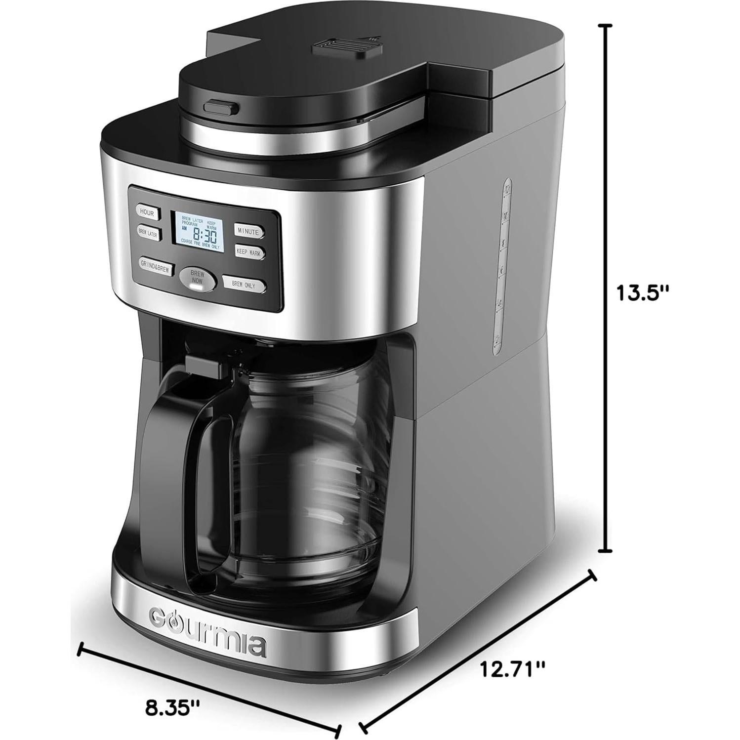 Cafetera Gourmia GCM3180 12 Tazas Automática con Molinillo