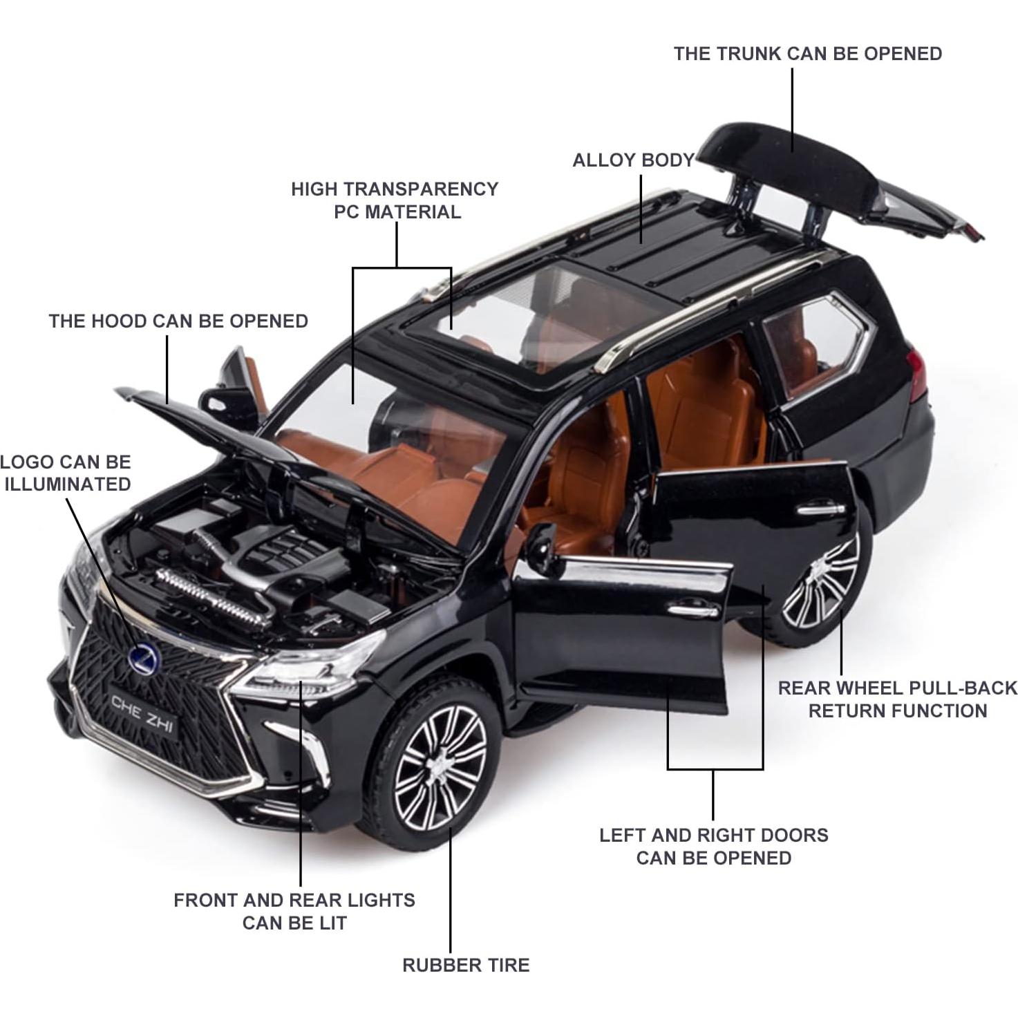 Modelo de Coche de Fundición 1:24 BHYDRY con Luz y Sonido