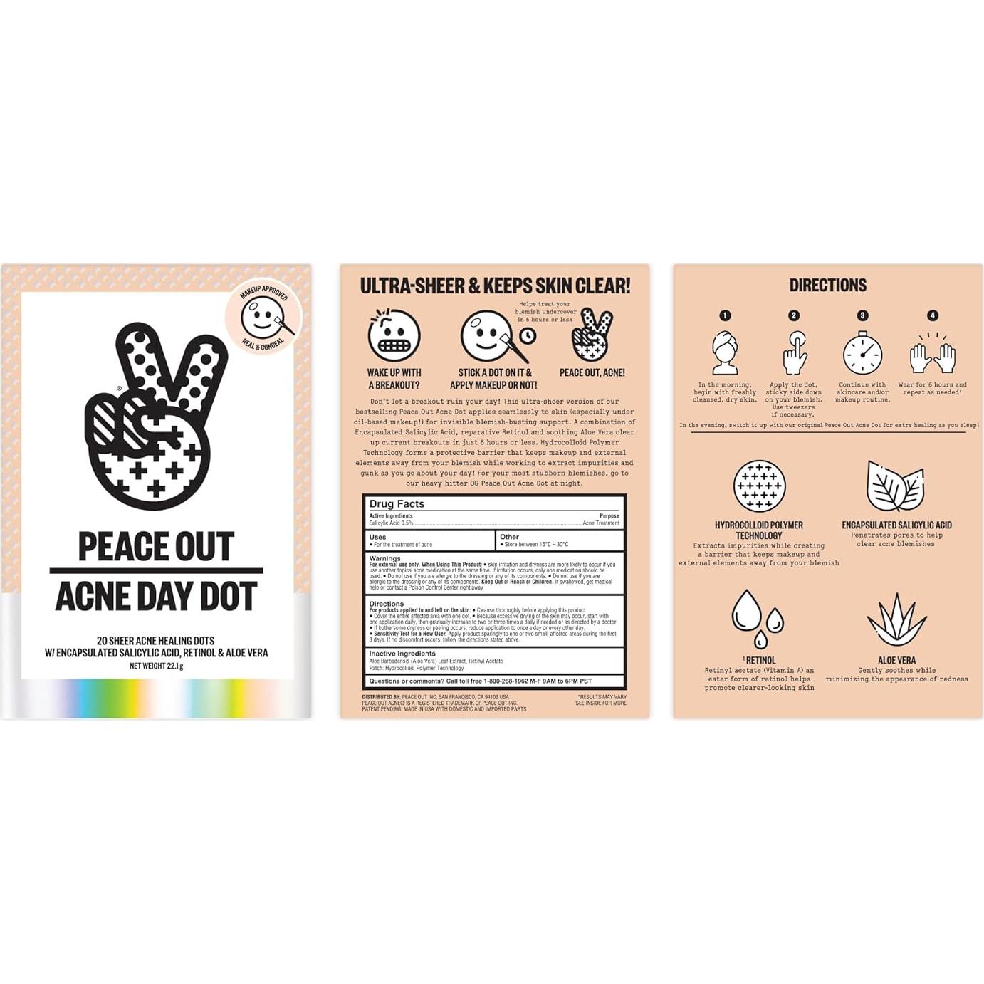 Puntos de Acné Diurnos Peace Out - 20 Parches Hidrocoloides