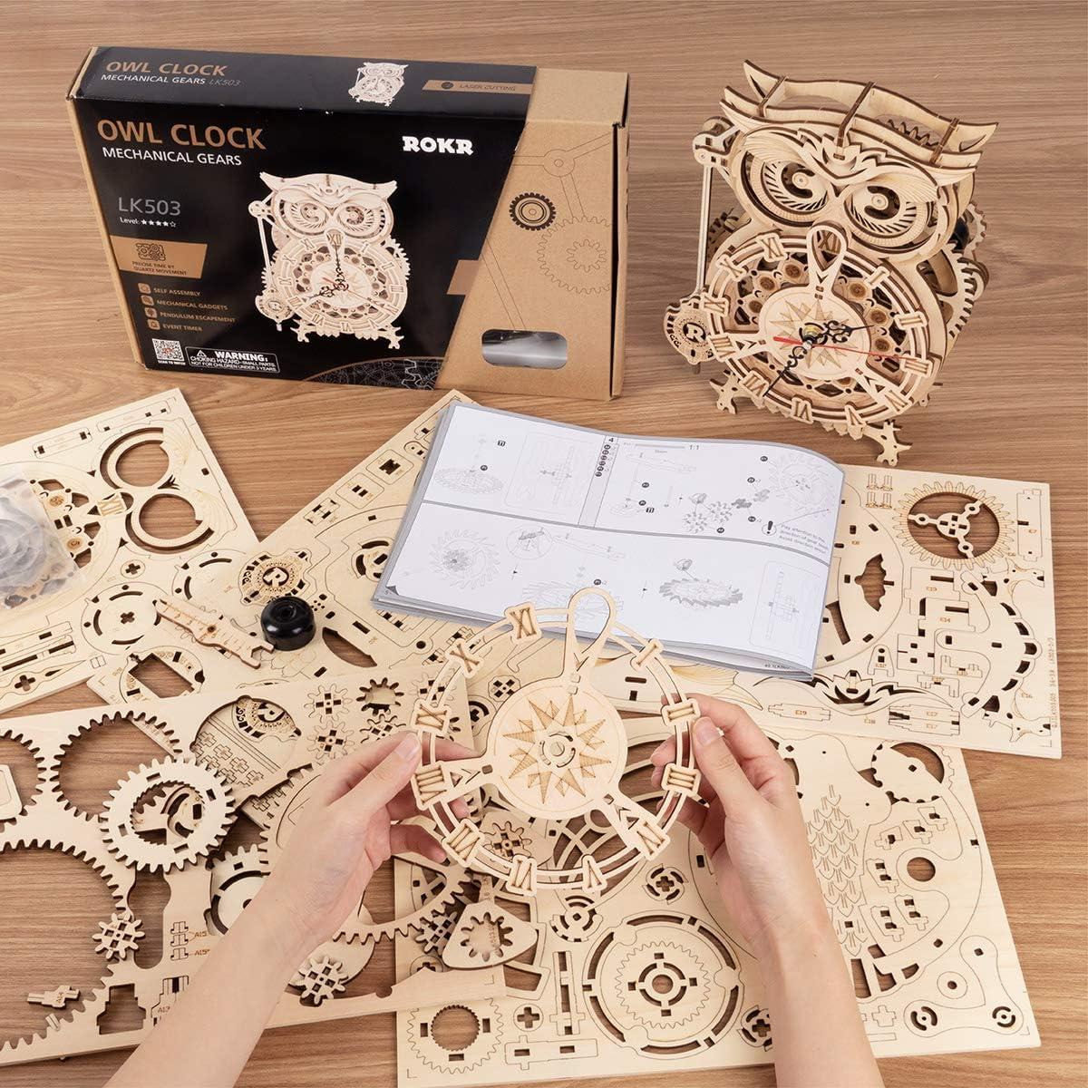 Rompecabezas 3D ROKR Reloj Búho Mecánico DIY 161 Piezas