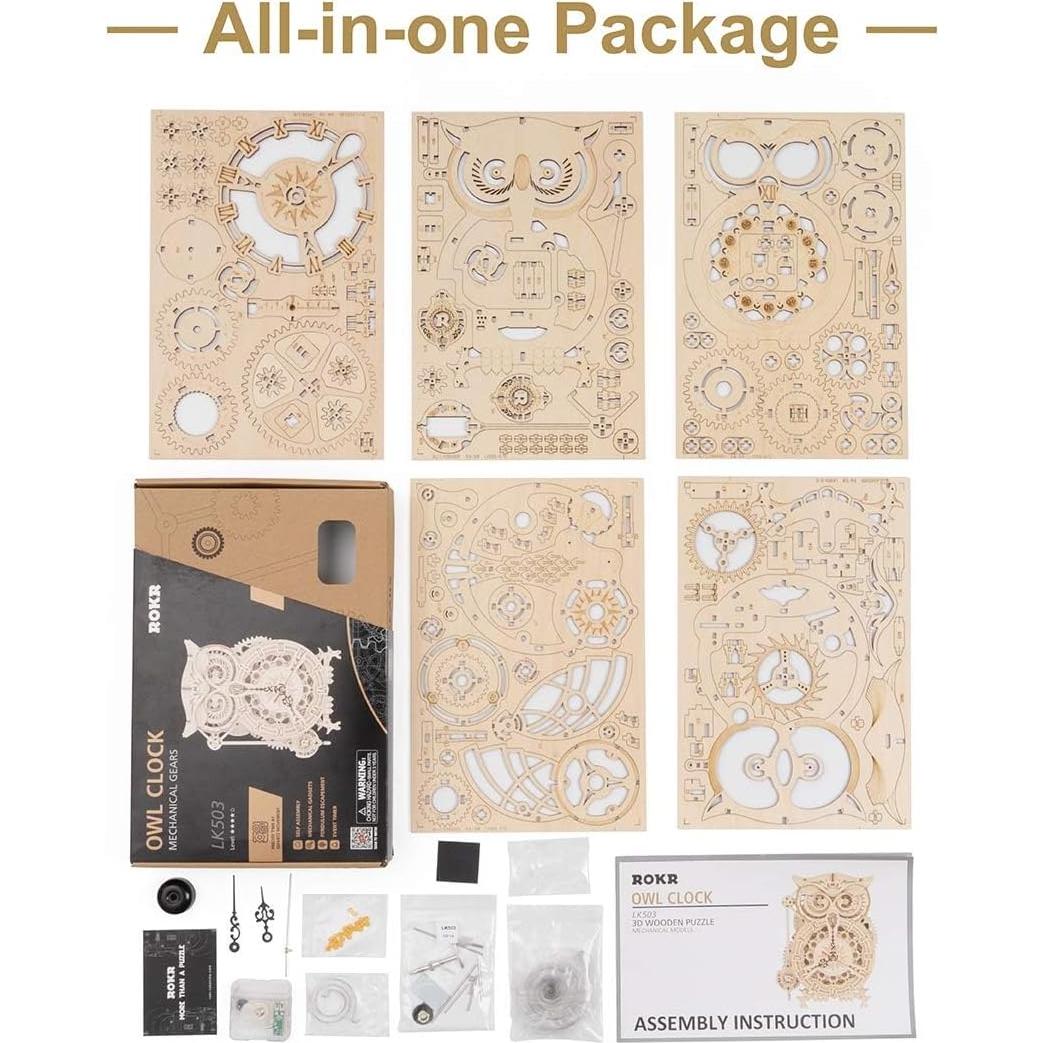 Rompecabezas 3D ROKR Reloj Búho Mecánico DIY 161 Piezas