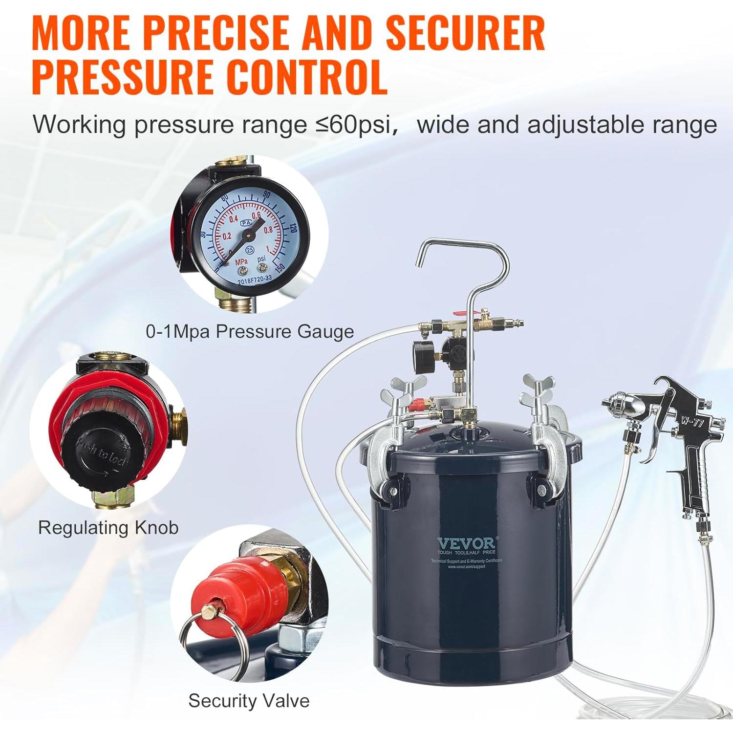Tanque de Presión VEVOR 10L con 2 Pistolas de Pintura