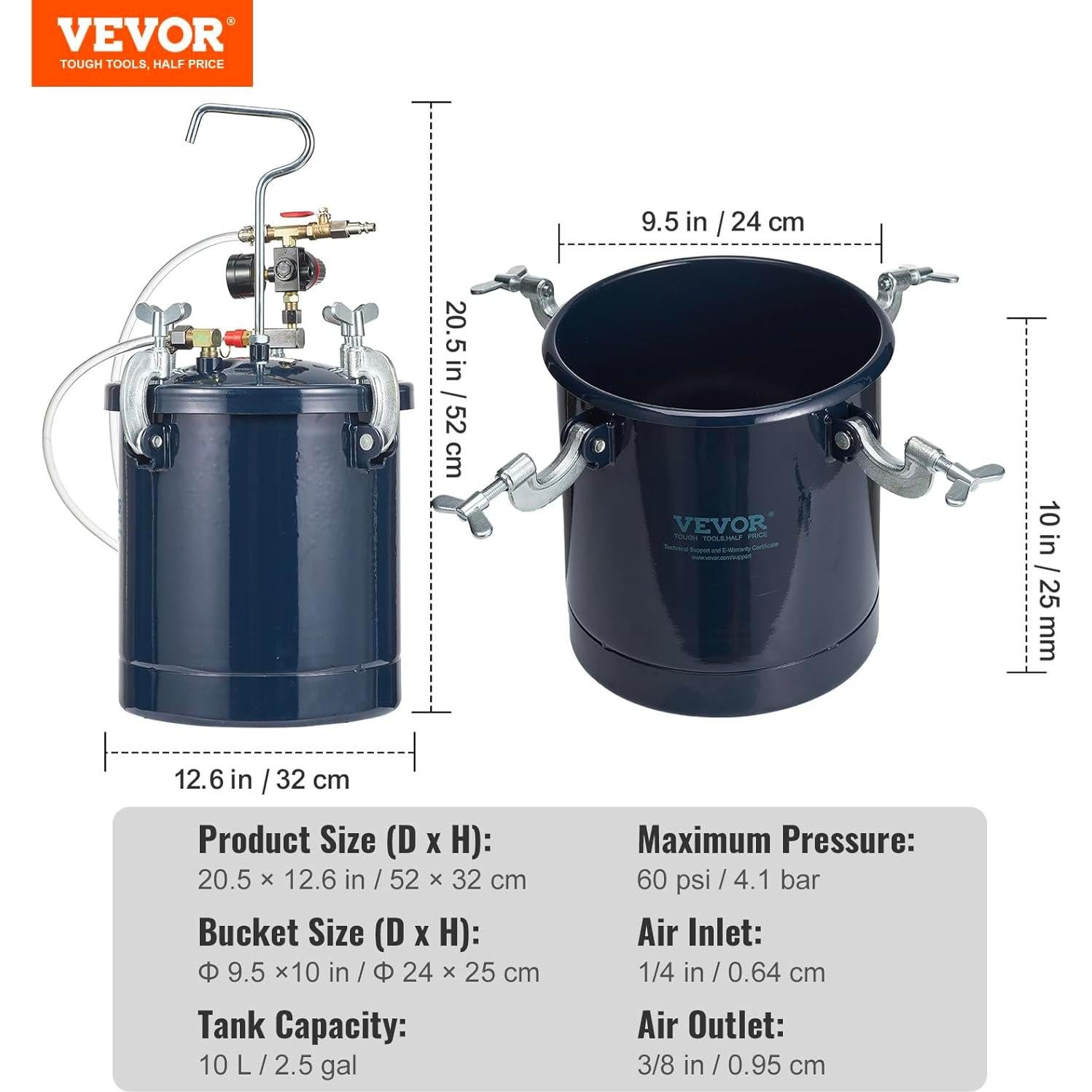 Tanque de Presión VEVOR 10L con 2 Pistolas de Pintura