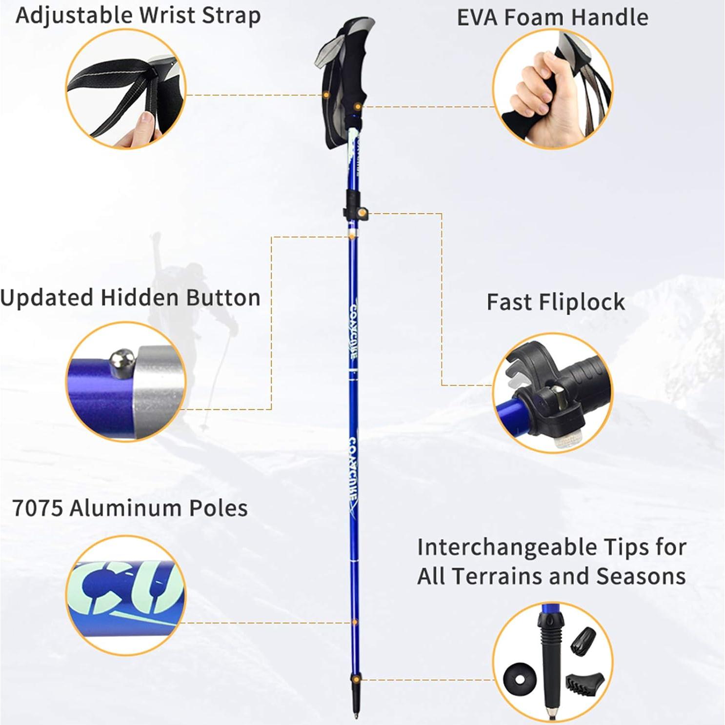Bastones de Senderismo Covacure Plegables 110-130cm Aluminio