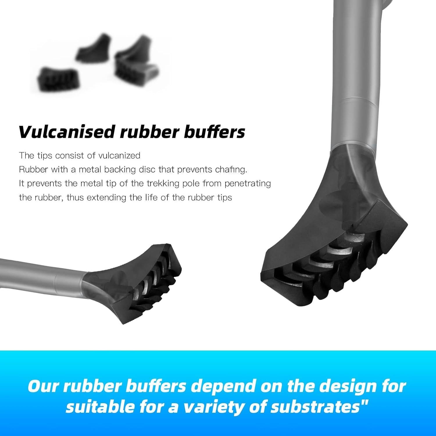 Puntas de Goma TOUGS para Bastones de Senderismo - 6 Unidades