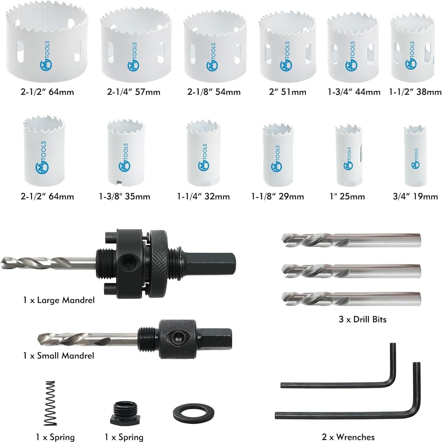 Kit de Sierras de Corona Bi-Metal GMTOOLS 22 PZS 19mm a 64mm