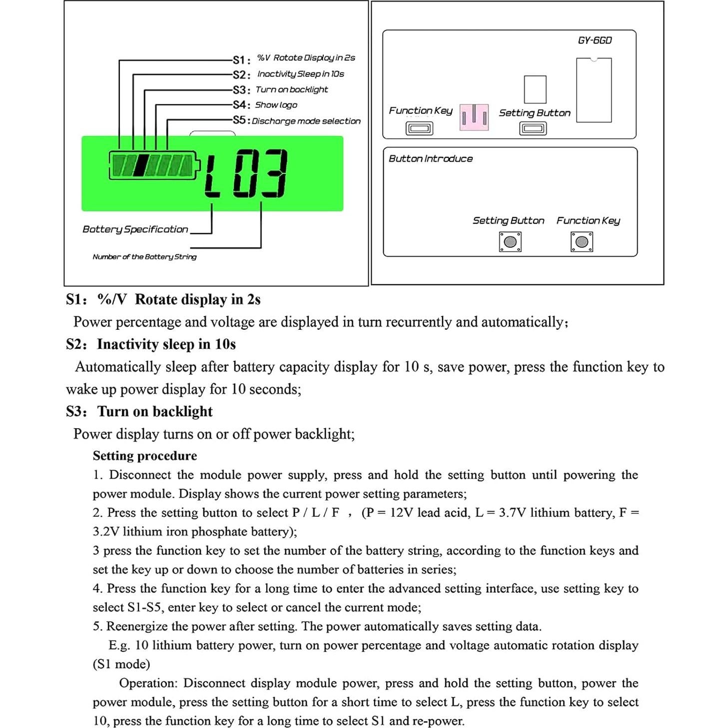 Medidor de Batería Frienda 12V a 84V con Alarma y Voltímetro
