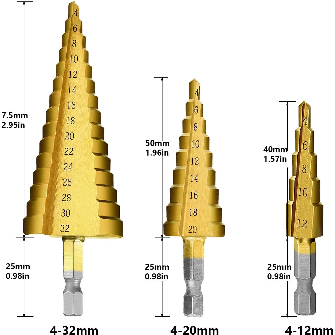 Juego de Brocas Escalonadas 3 Piezas Tworider 4-32mm