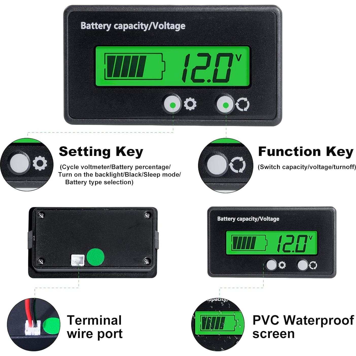 Medidor de Voltaje 12V-84V Teseas con Pantalla LCD Verde