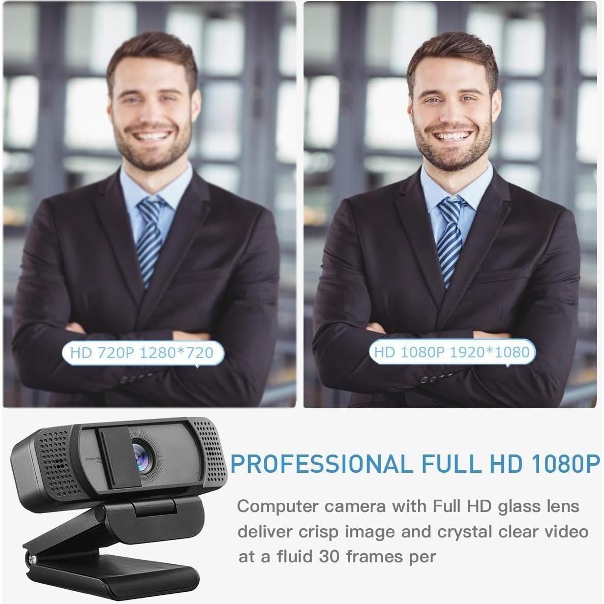 Webcam JETAKu HD 1080p con micrófono y cubierta de privacidad