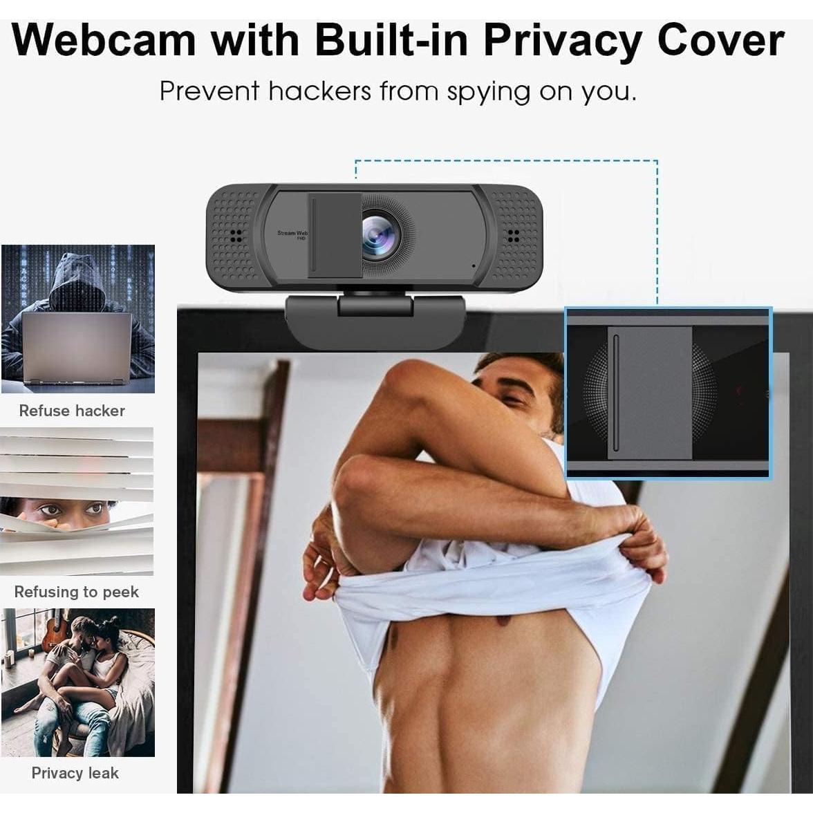Webcam JETAKu HD 1080p con micrófono y cubierta de privacidad