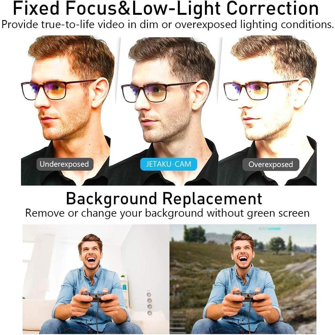 Webcam JETAKu HD 1080p con micrófono y cubierta de privacidad