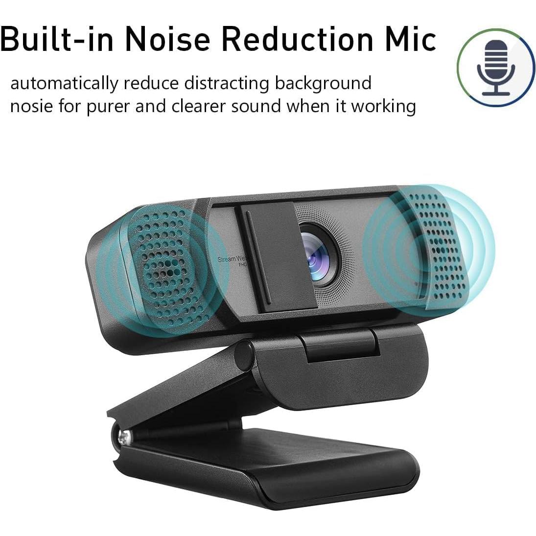 Webcam JETAKu HD 1080p con micrófono y cubierta de privacidad