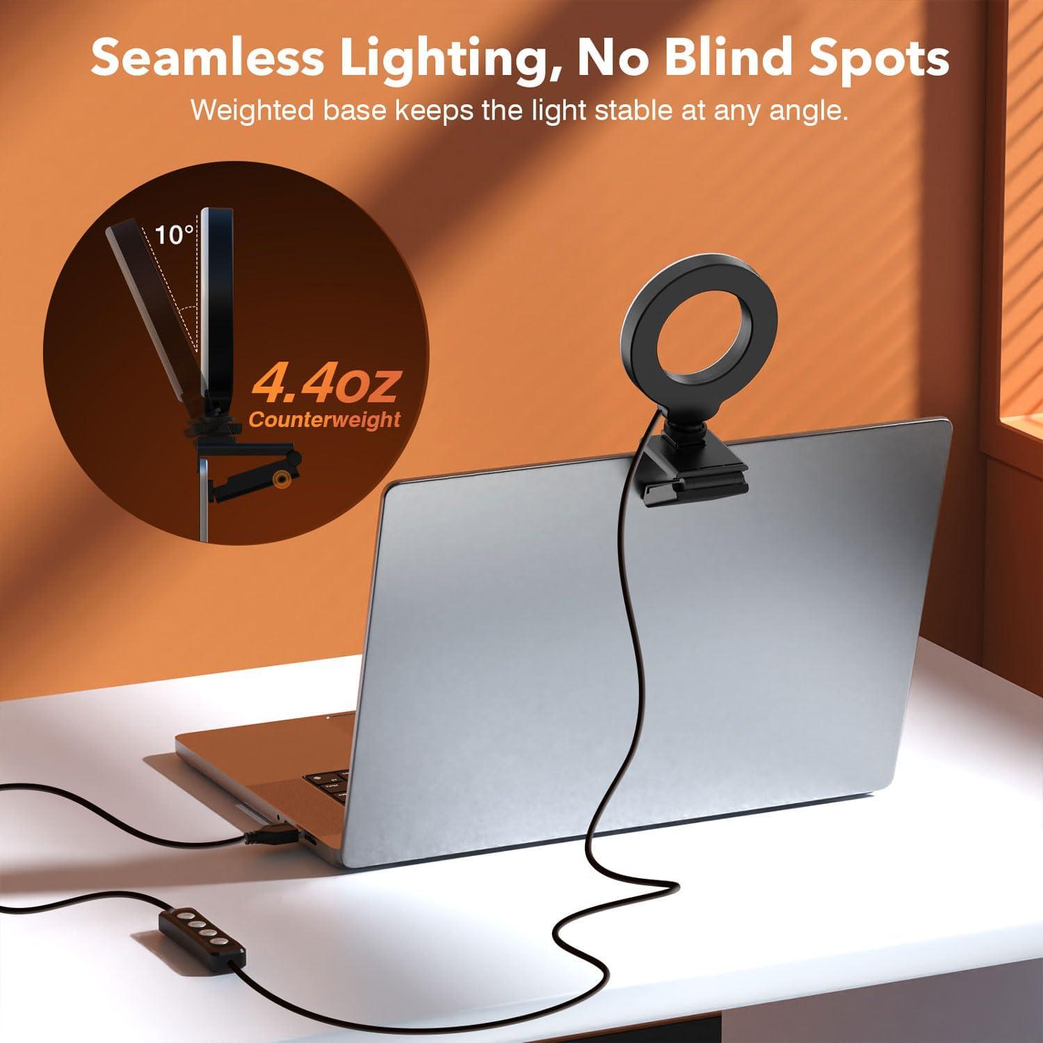 Ring Light for Laptop/Computer,Zoom Call, 4'' Small Video Conference Lighting with Webcam Style Mount and Tripod,3 Light Modes&10 Brightness Levels,Selfie