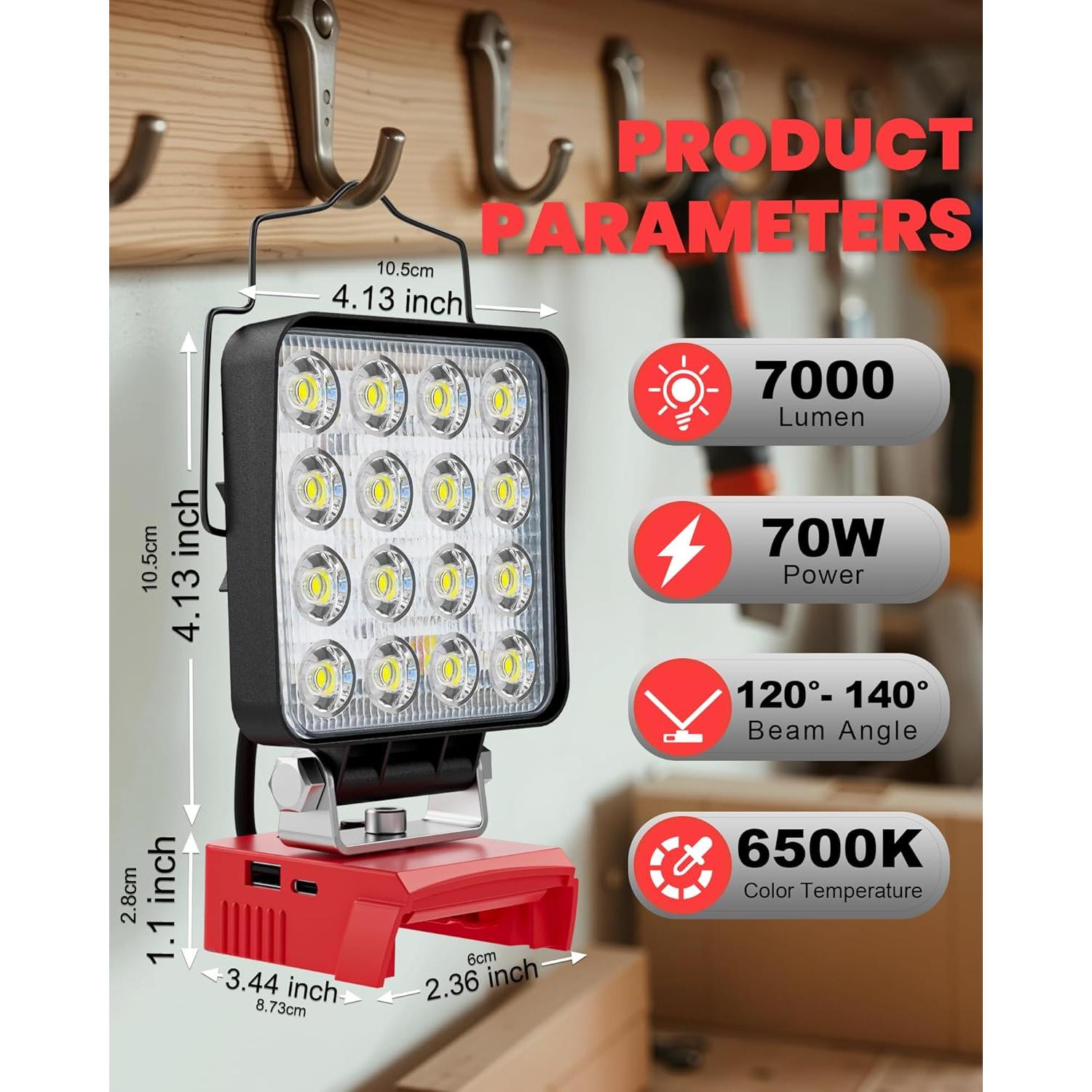 Luz de Trabajo LED Portátil LIVOWALNY 70W 7000LM USB