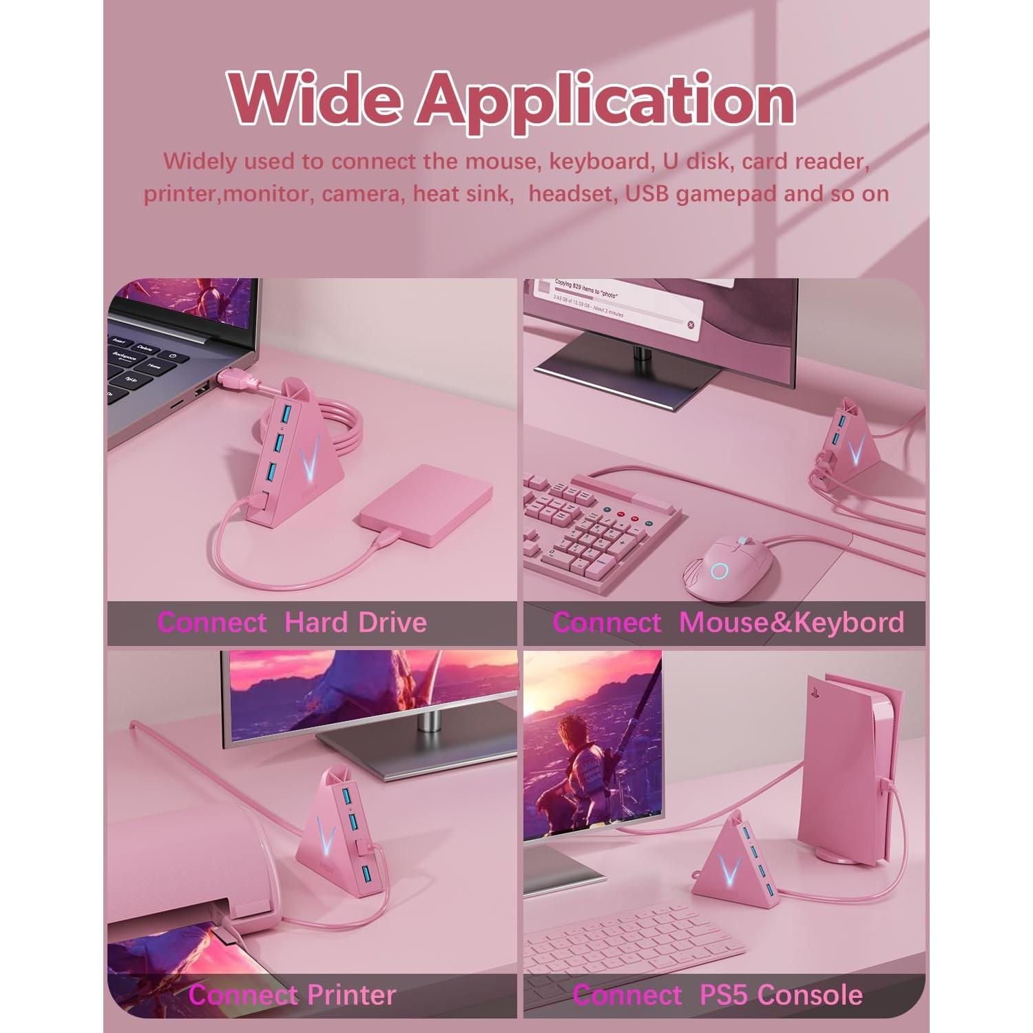 Hub USB 3.0 de 4 Puertos JoyReken Rosa 0.61 m