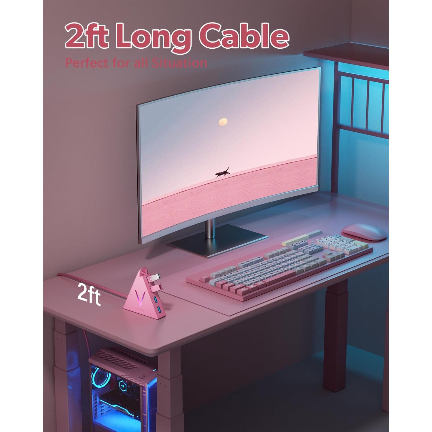 Hub USB 3.0 de 4 Puertos JoyReken Rosa 0.61 m