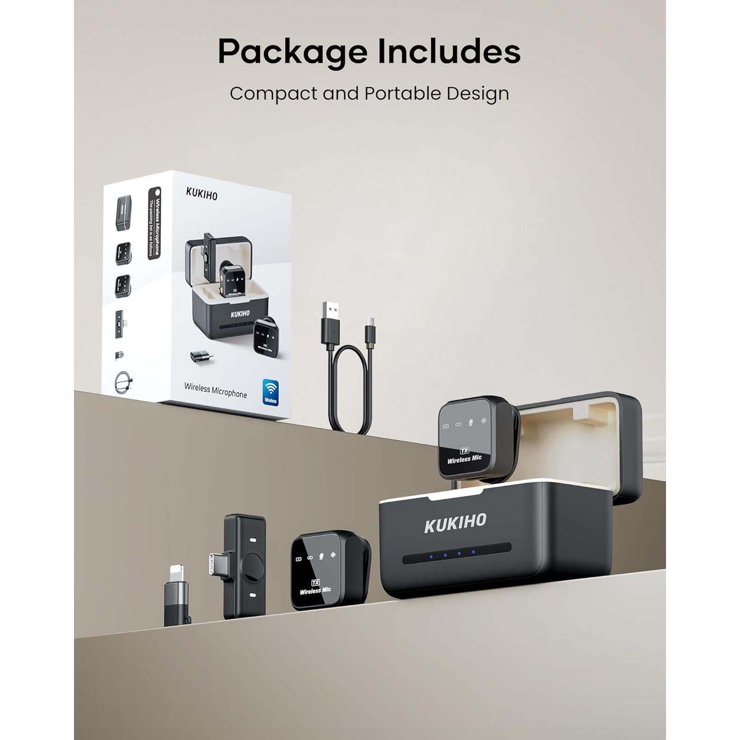 Micrófono Lavalier Inalámbrico KUKIHO DX12 80h Batería 50m Rango