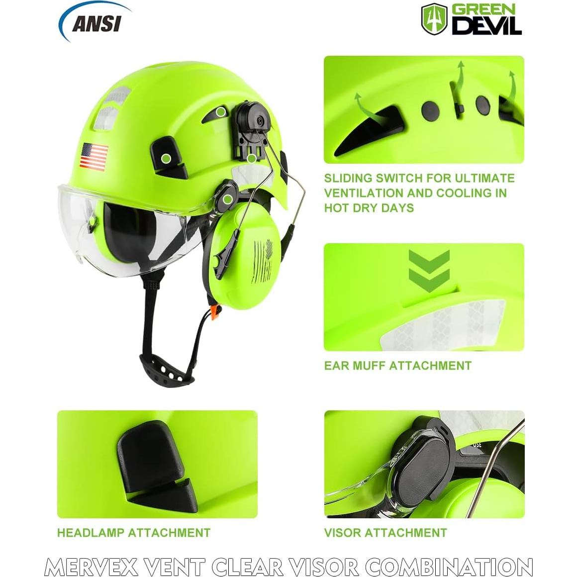 Casco de Seguridad GREEN DEVIL MERVEX VENT con Visera y Orejeras