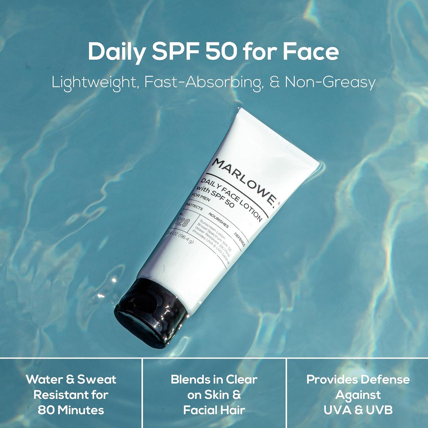 Loción Facial Diaria MARLOWE. SPF 50, 100 ml, Hidratante para Hombres