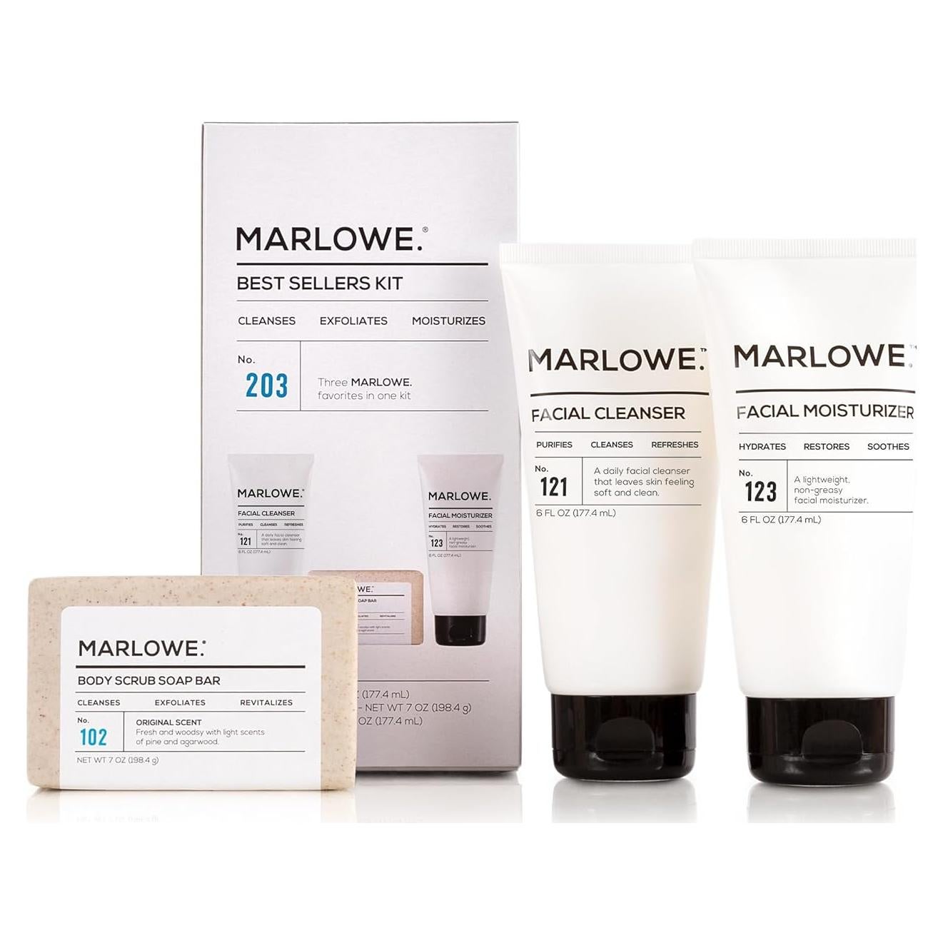 Kit de Cuidado Facial MARLOWE. Jabón Exfoliante, Limpiador y Hidratante