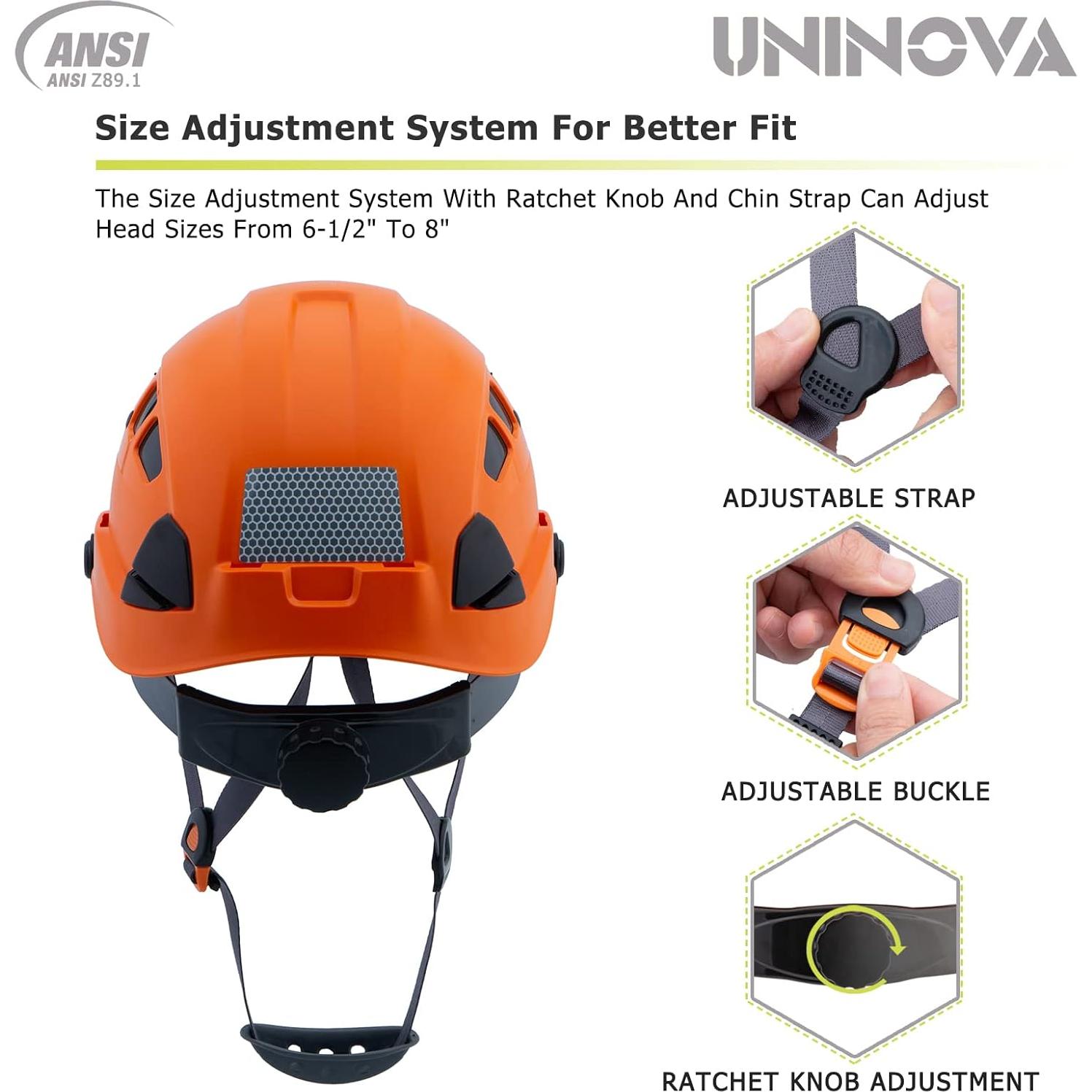 Casco de Seguridad UNINOVA OSHA Naranja Ajustable 6 Puntos