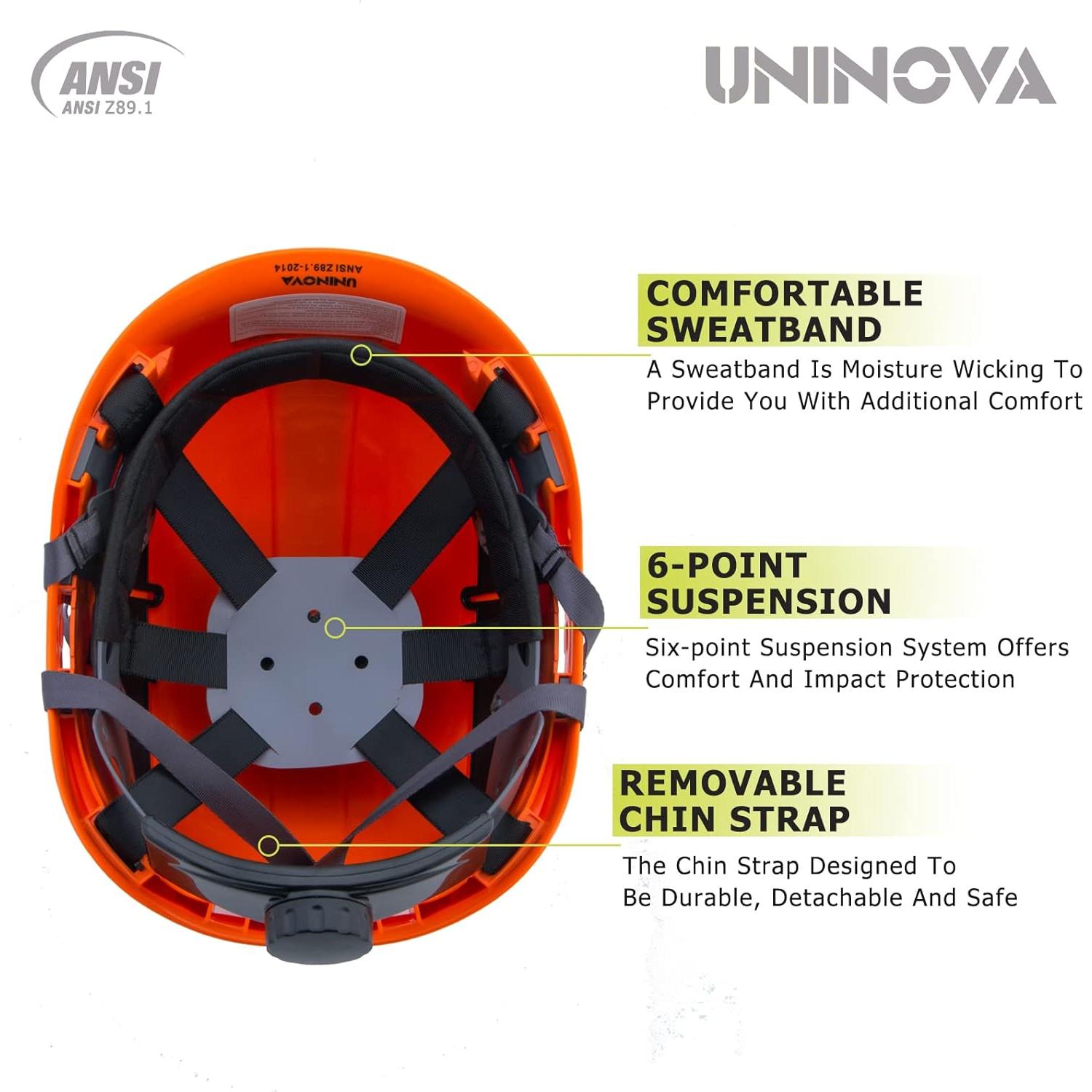 Casco de Seguridad UNINOVA OSHA Naranja Ajustable 6 Puntos