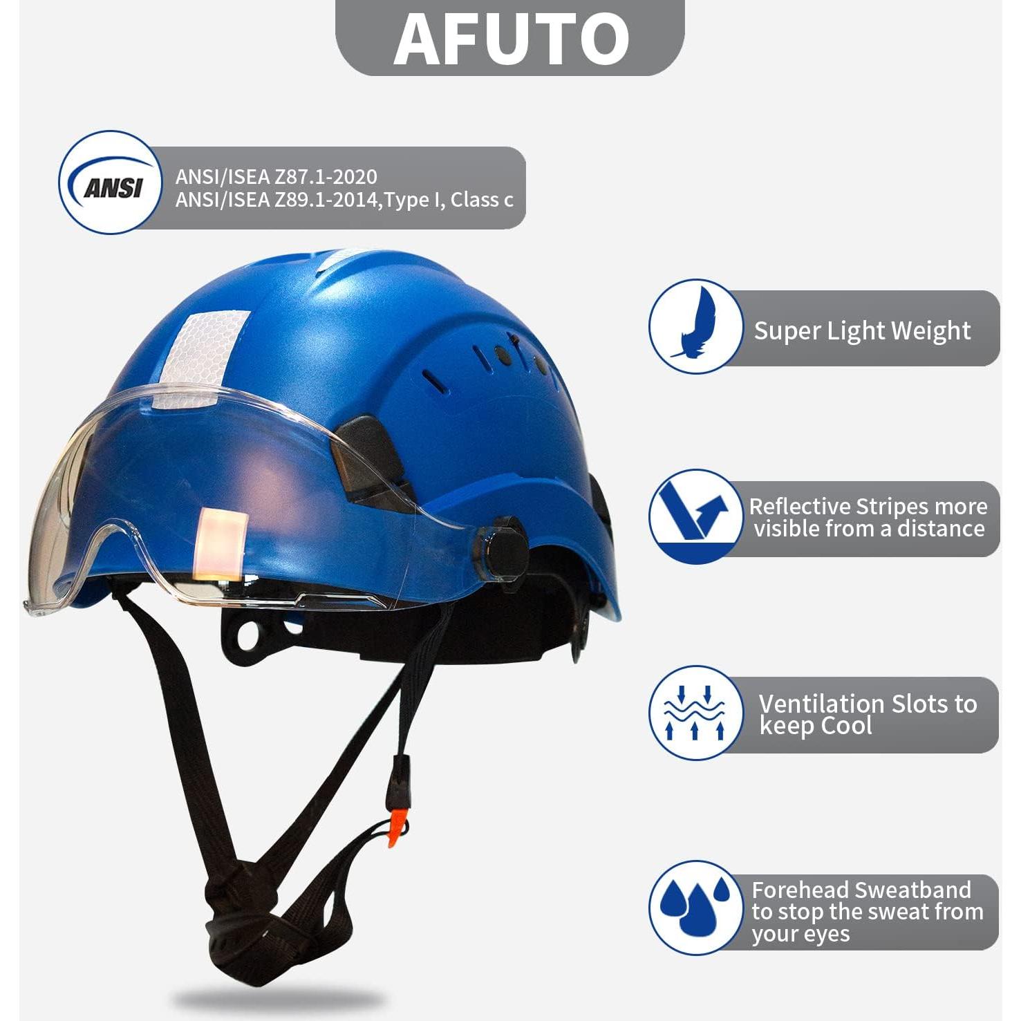 Casco de Seguridad AFUTO AU06 Azul con Visera y Reflectantes