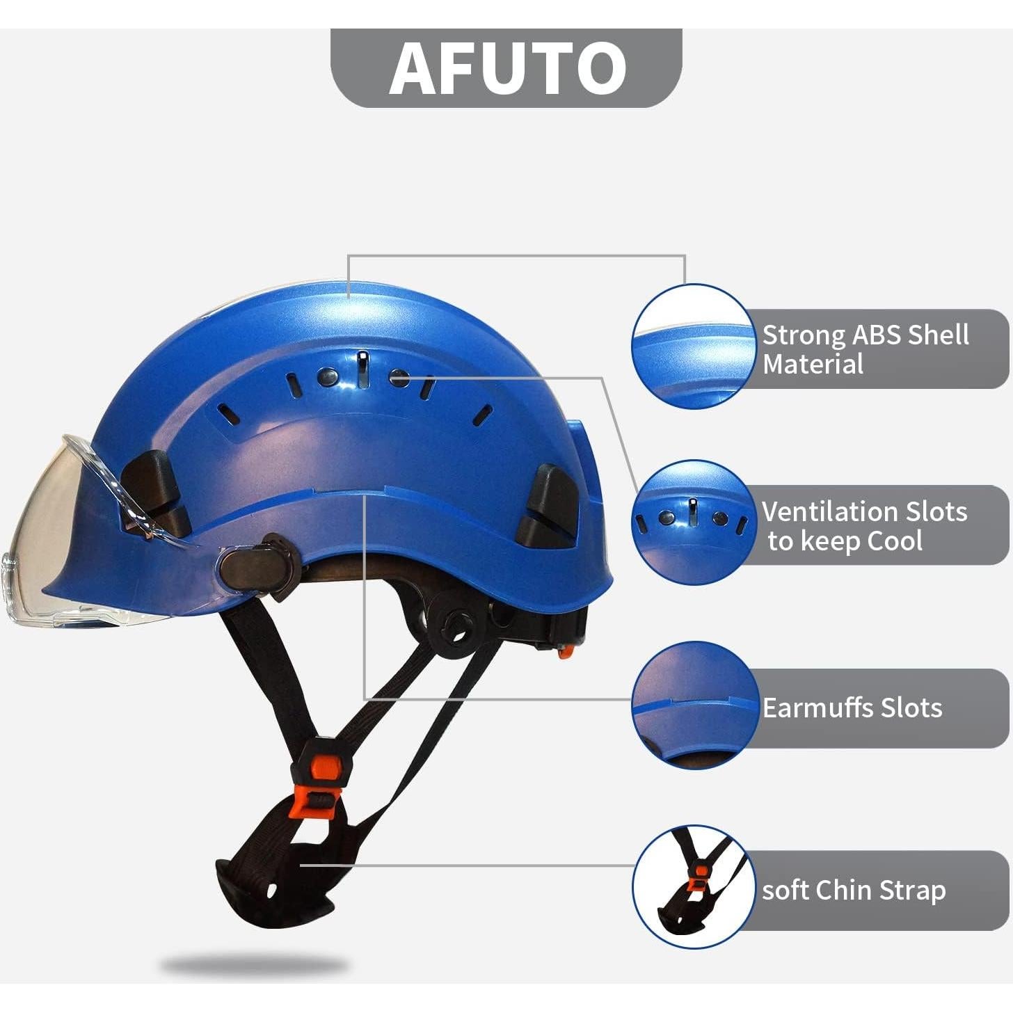 Casco de Seguridad AFUTO AU06 Azul con Visera y Reflectantes