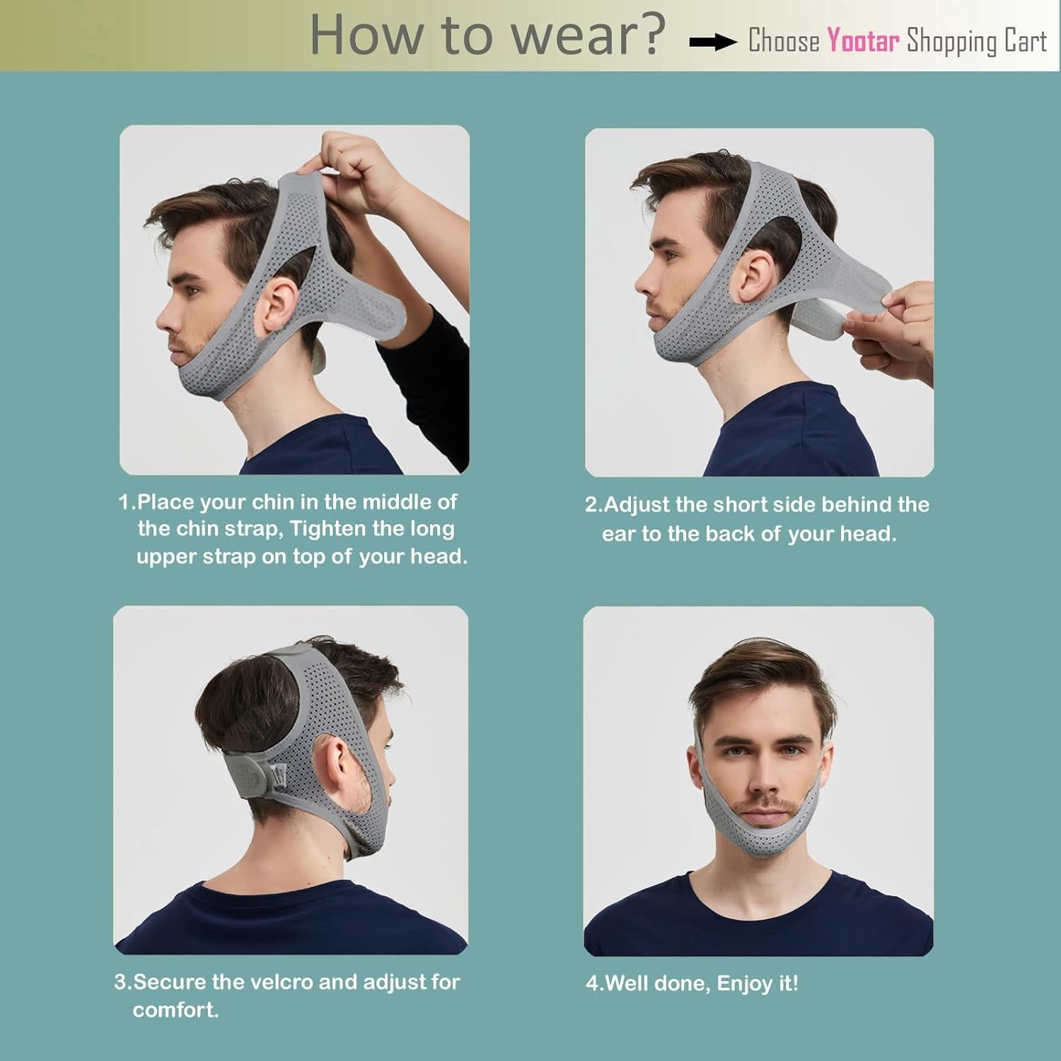 Correa de Barbilla CPAP Yootar Ajustable Anti Ronquidos - 2 Piezas