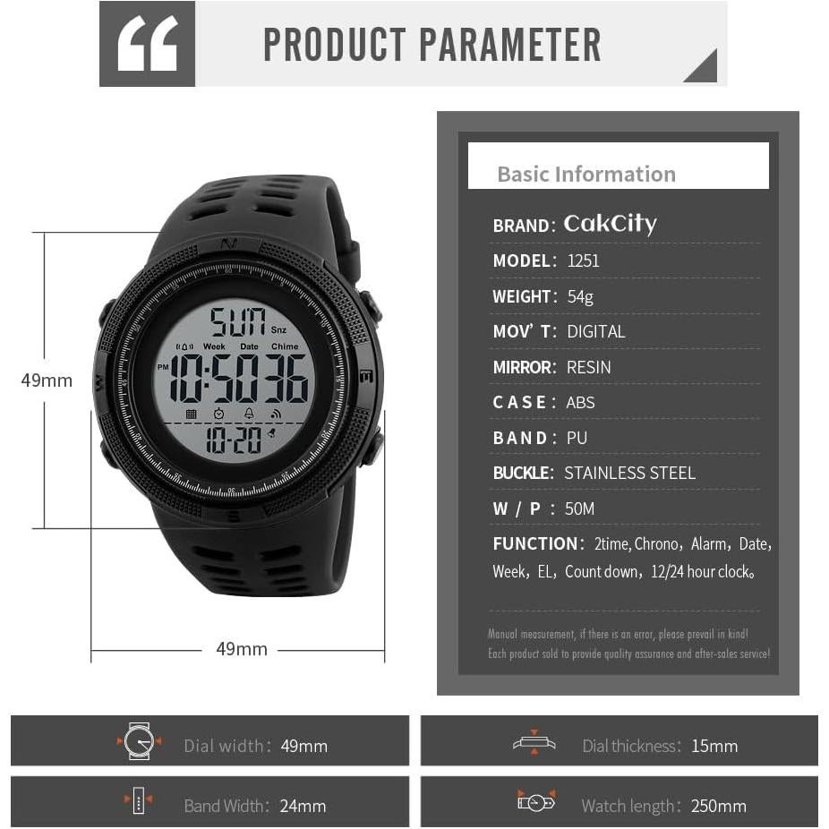 Reloj Digital Deportivo CakCity Unisex 49mm Impermeable