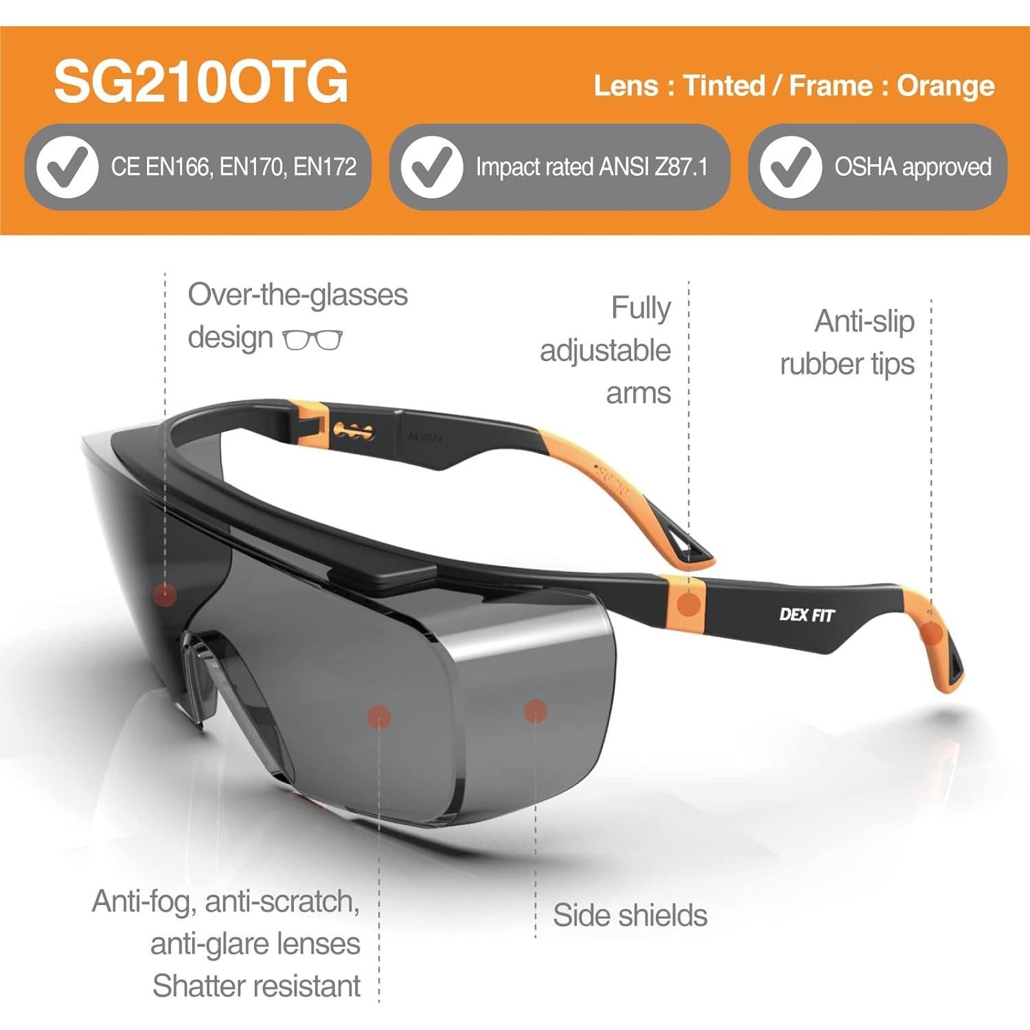 Gafas de Seguridad DEX FIT SG210 OTG UV400 Antivaho