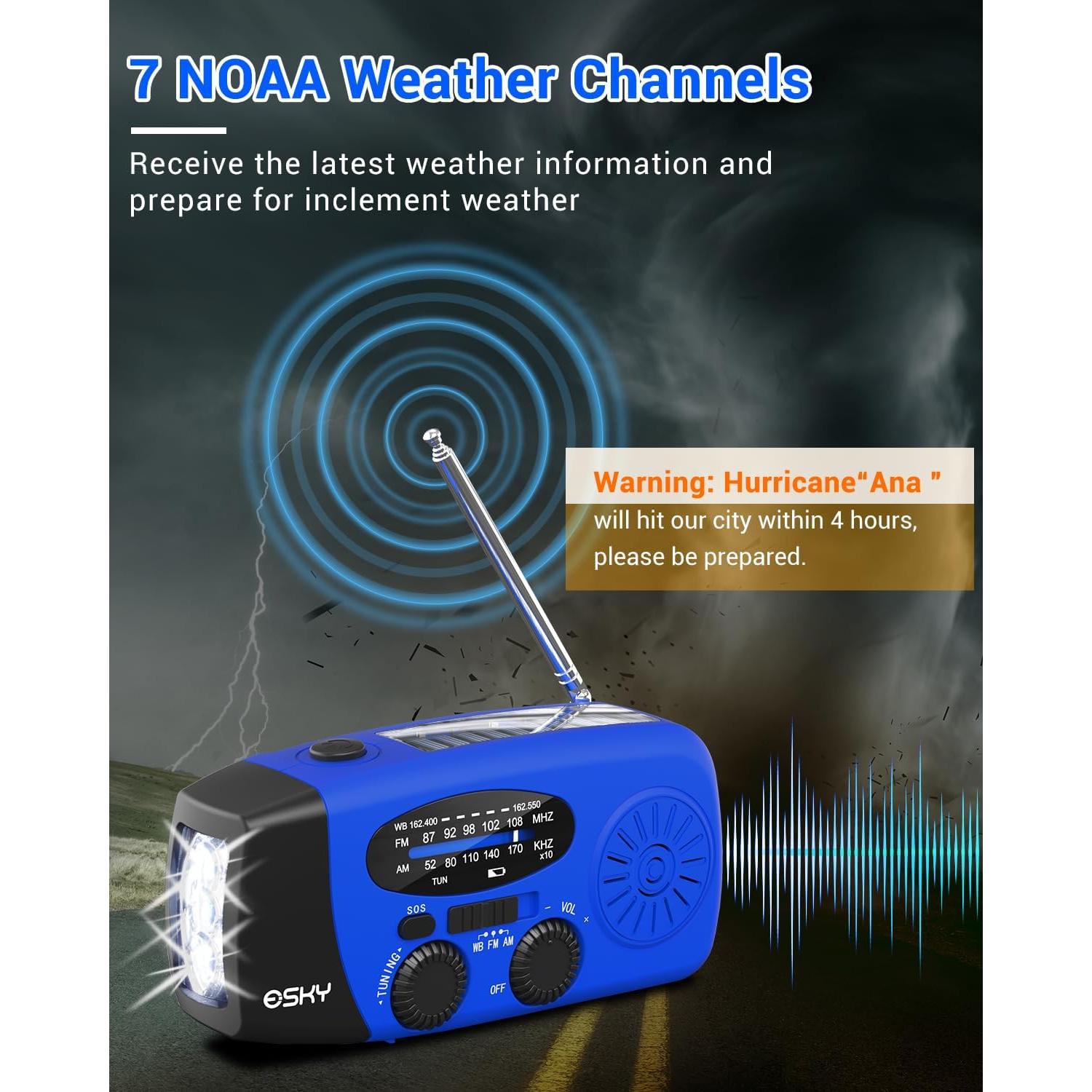 Radio de Manivela de Emergencia Esky 2000mAh AM/FM NOAA Azul