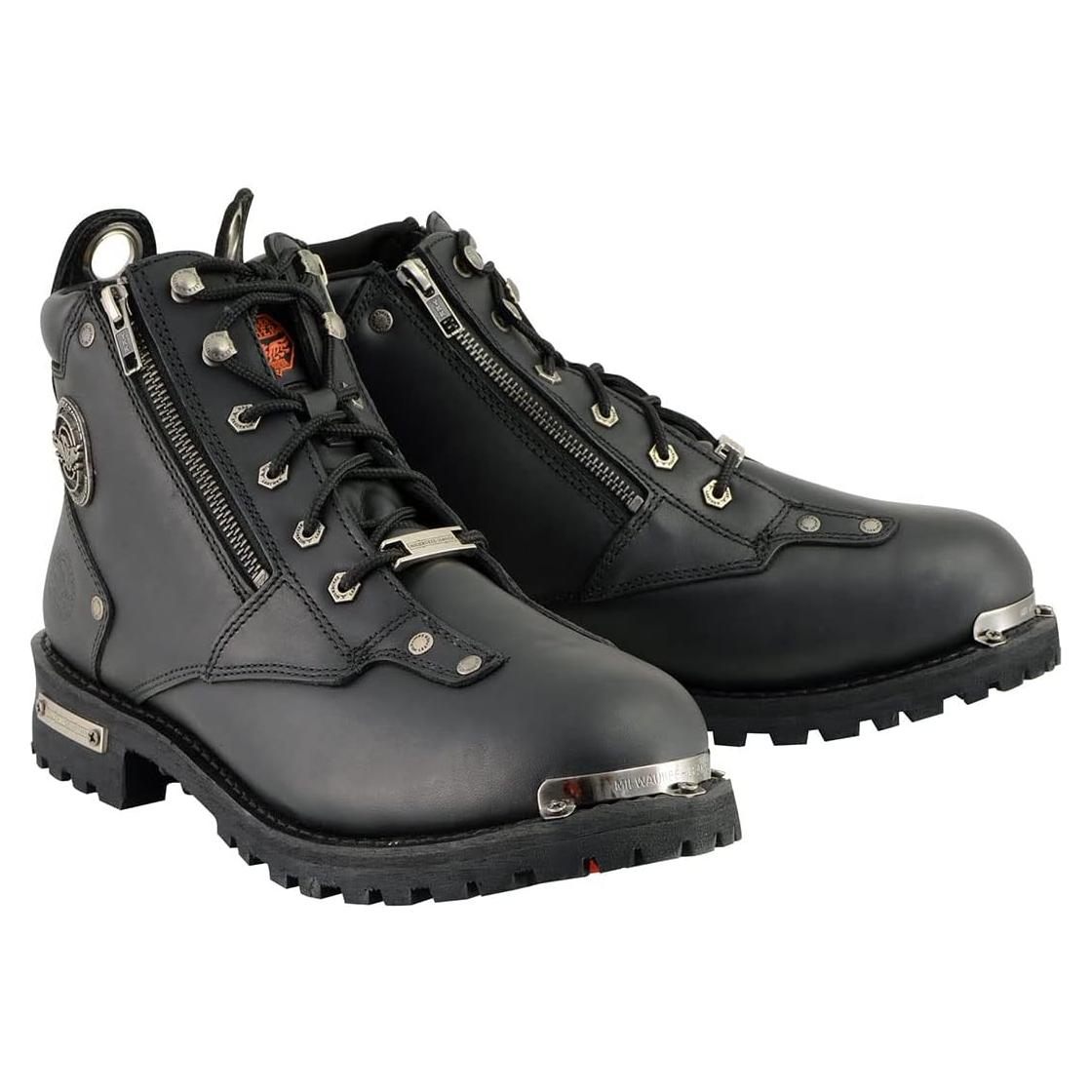 Botas de motocicleta Milwaukee Leather MBM103 de cuero negro 11