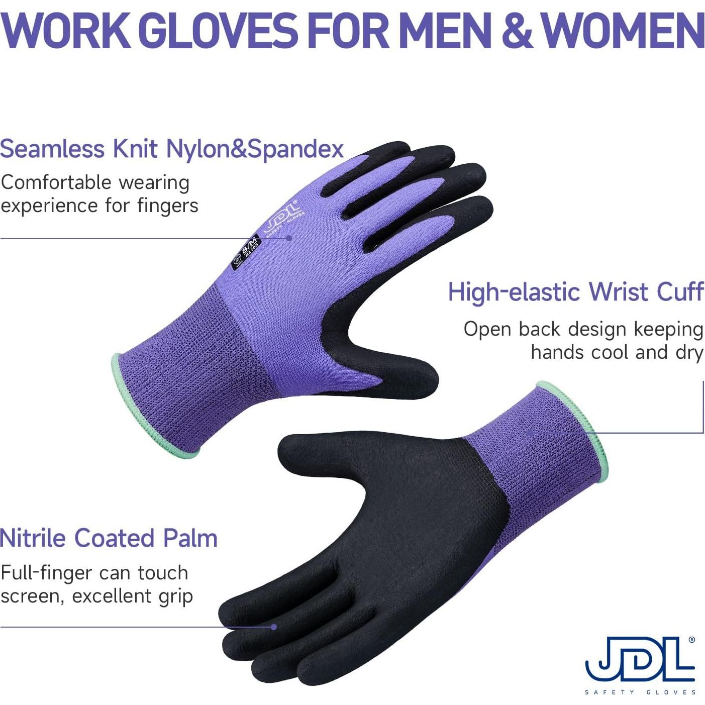 Guantes de Trabajo JDL Safety Nitrilo Táctiles 12 Pares Morado