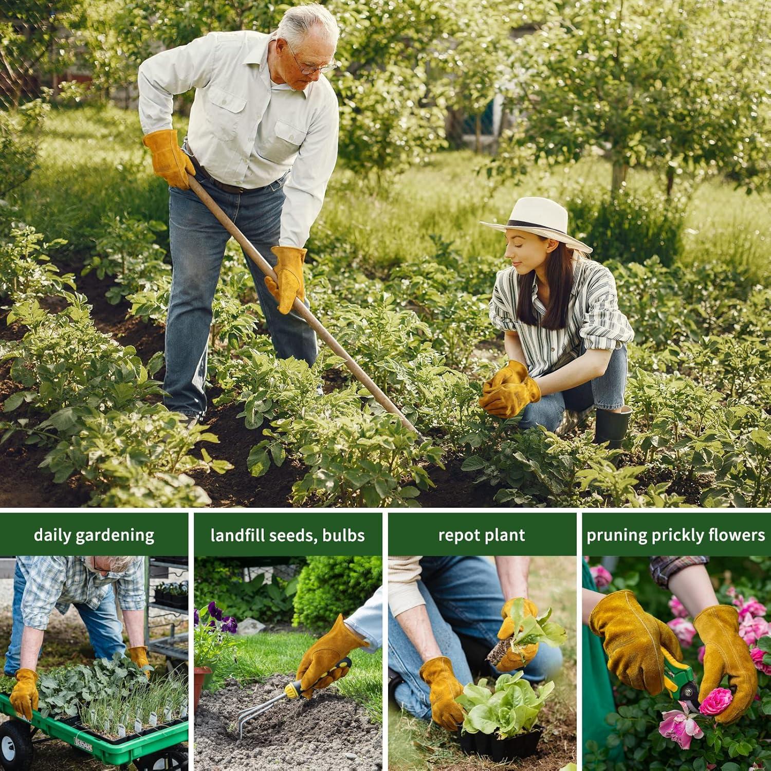 Guantes de Jardinería de Cuero Vaca Amarillo XL para Trabajo