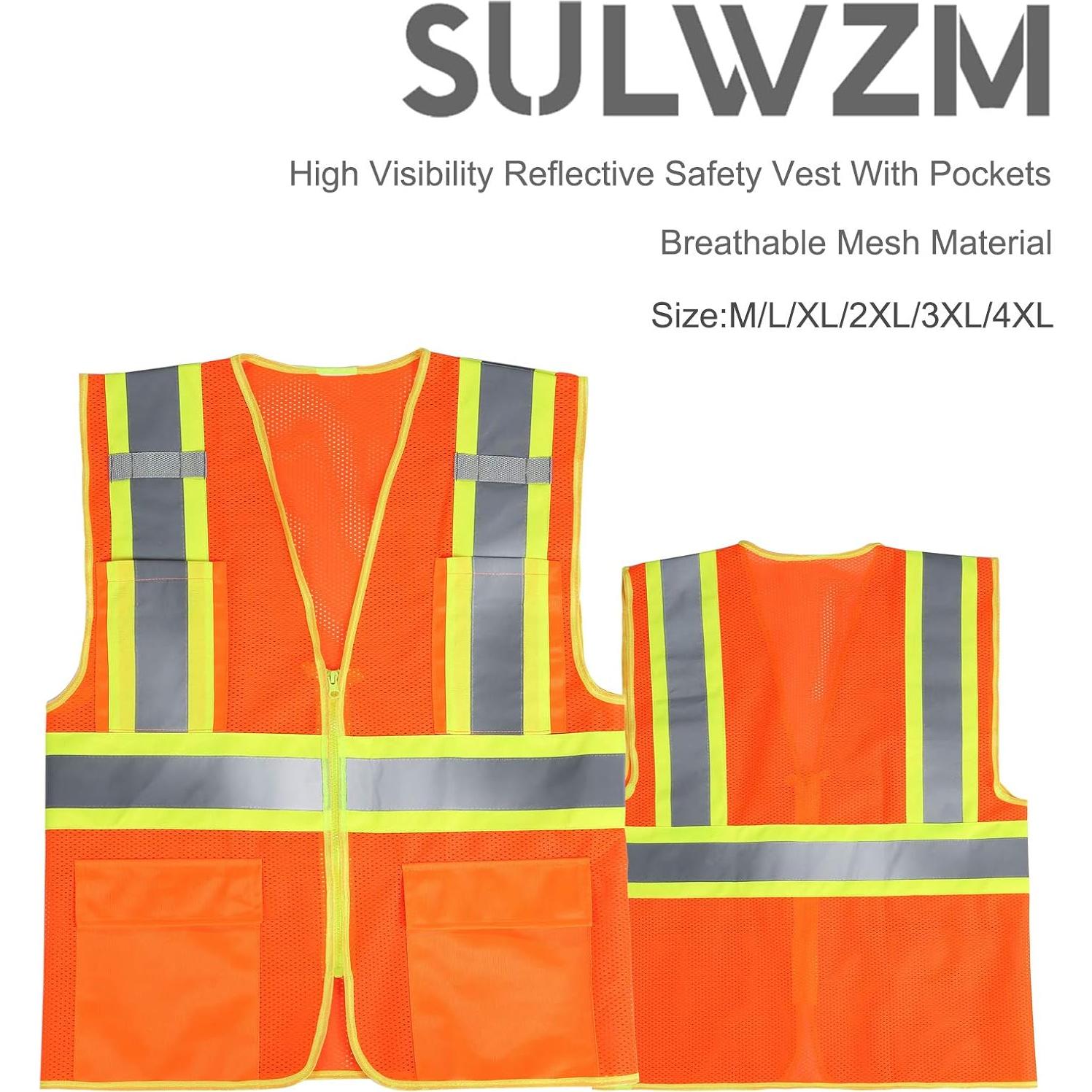 Chaleco de Seguridad SULWZM Naranja Reflectante Talla Grande