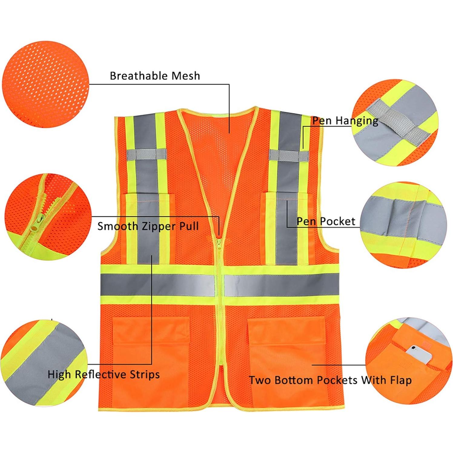 Chaleco de Seguridad SULWZM Naranja Reflectante Talla Grande
