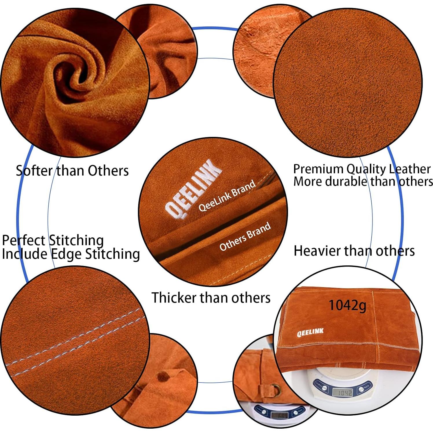 Delantal de soldadura QeeLink de cuero con 6 bolsillos